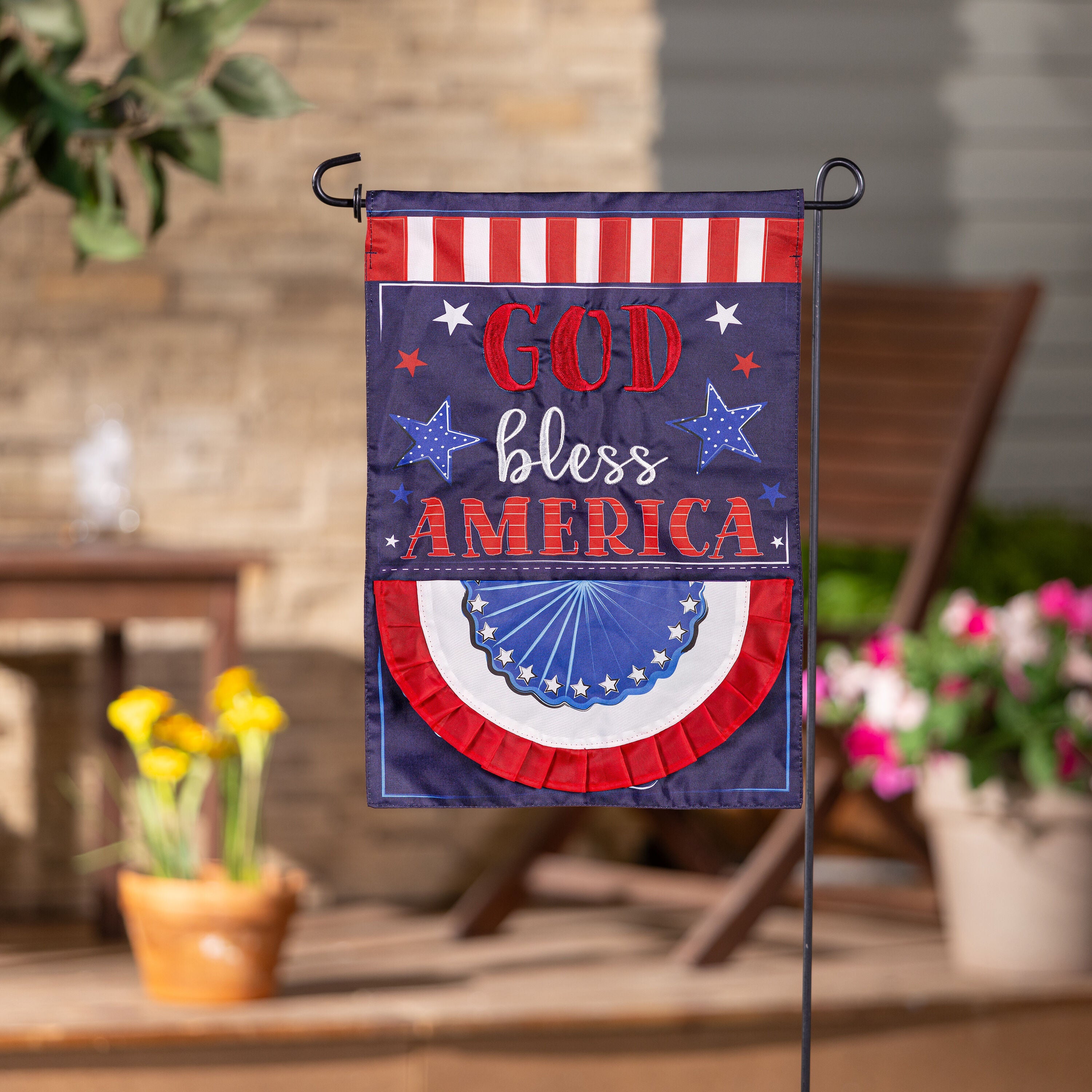 Patriotic God Bless America Applique Garden Flag