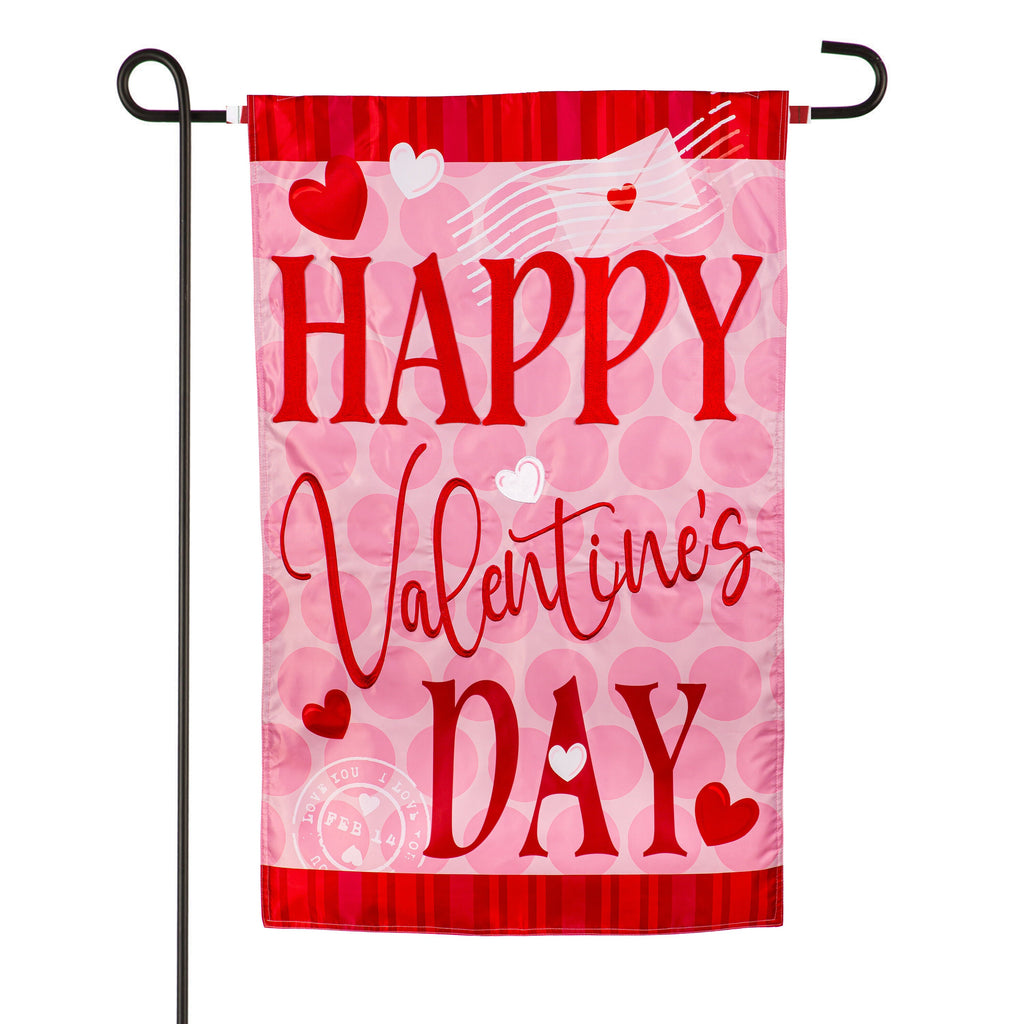 Happy Valentine's Day Hearts Applique Garden Flag