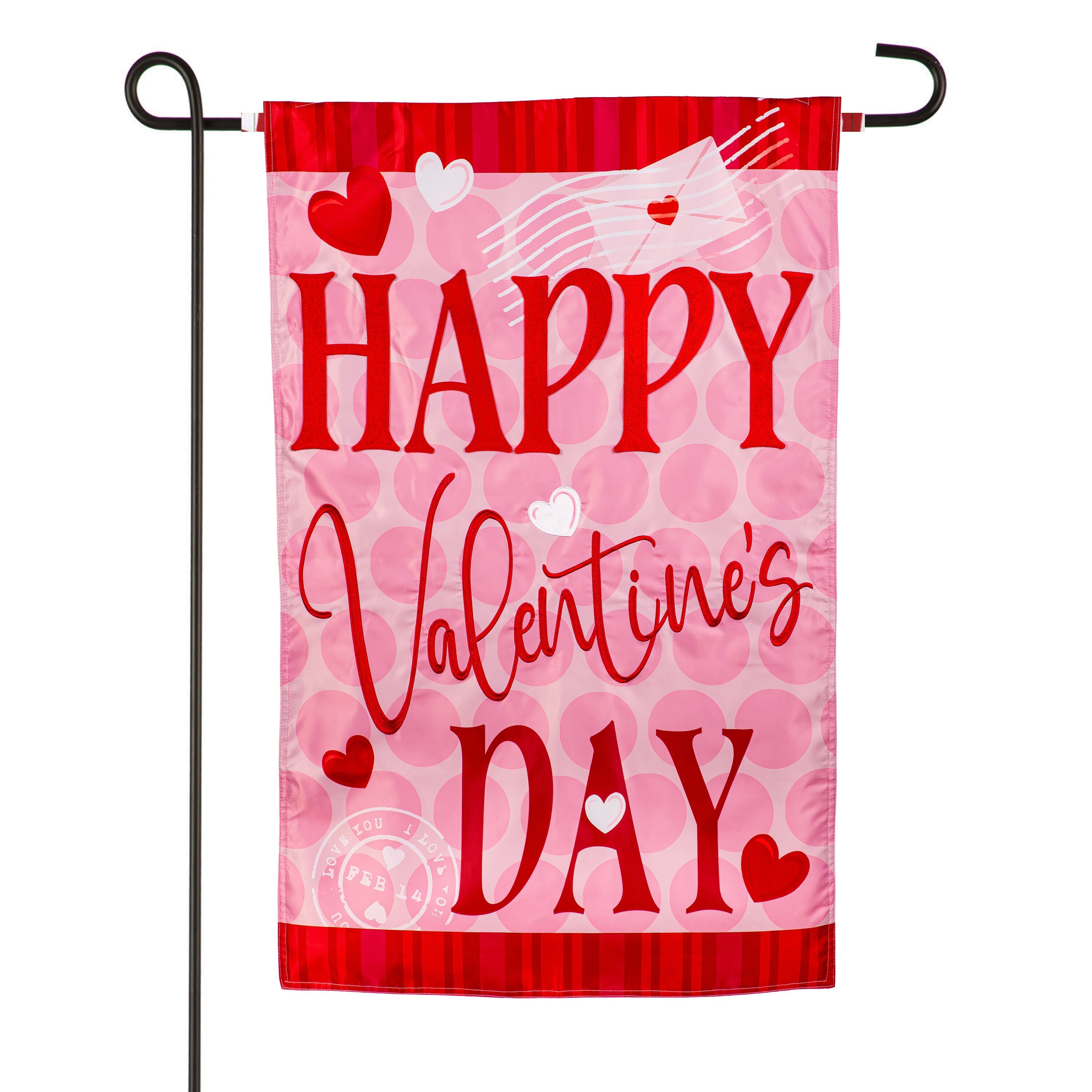 Happy Valentine's Day Hearts Applique Garden Flag
