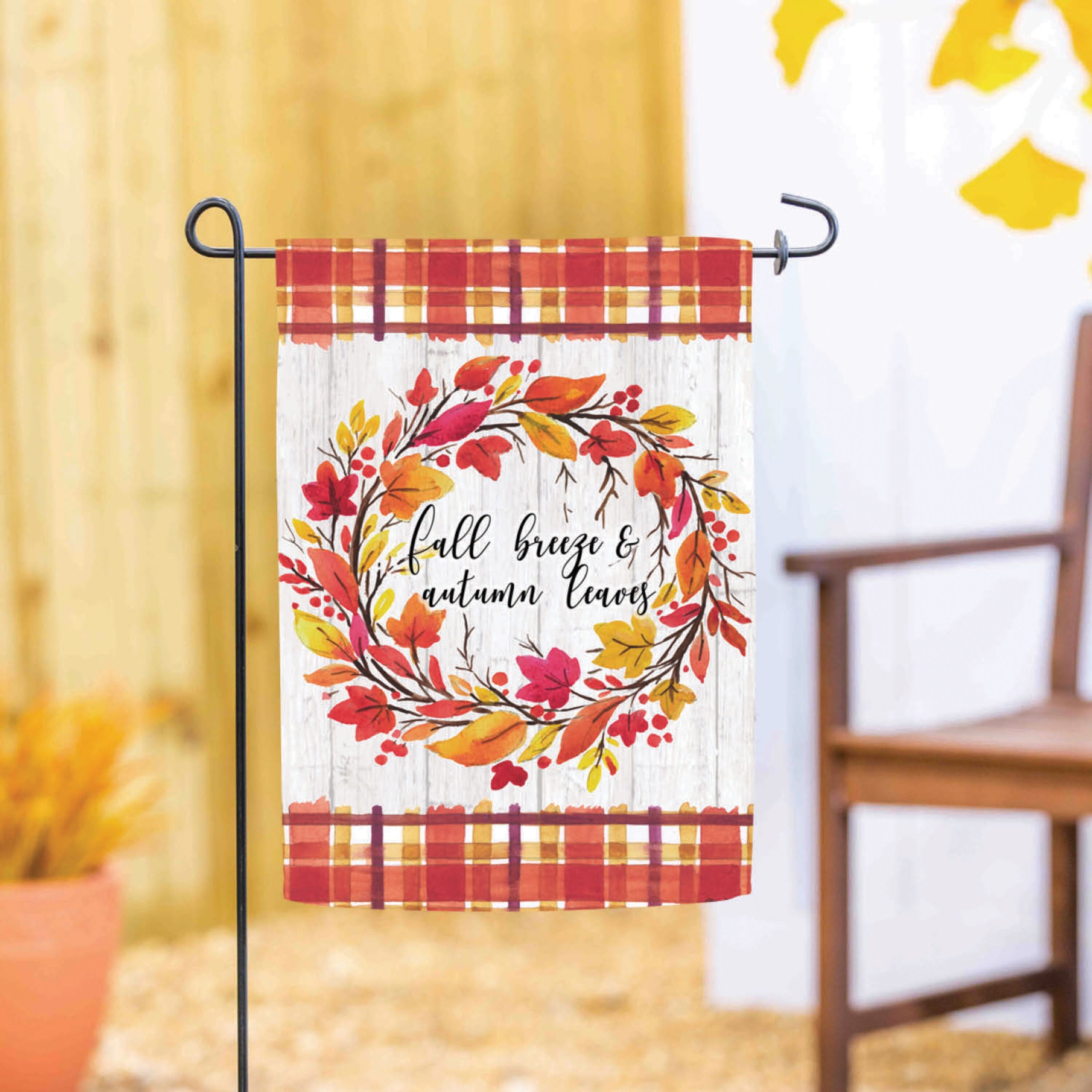Fall Breeze and Autumn Leaves Moire Garden Flag