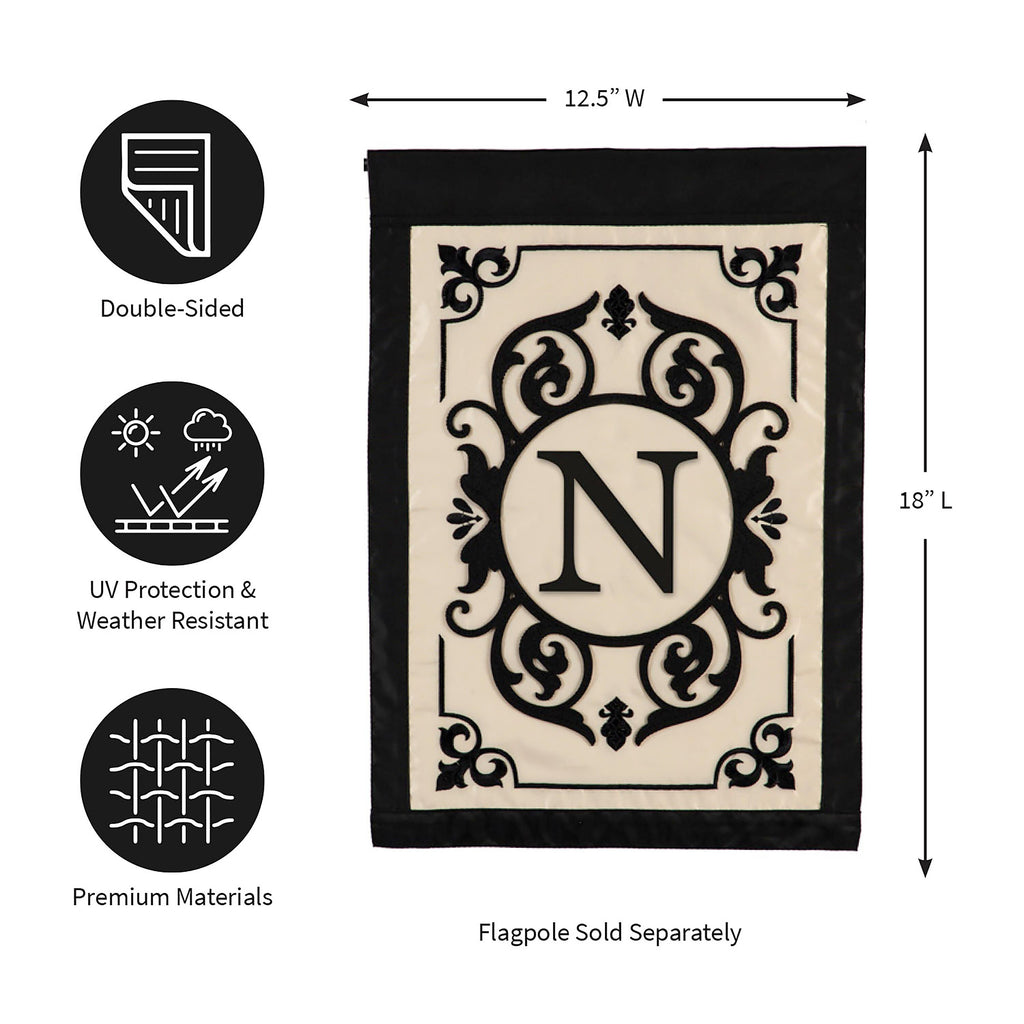 Cambridge Monogram Garden Applique Flag, Letter N