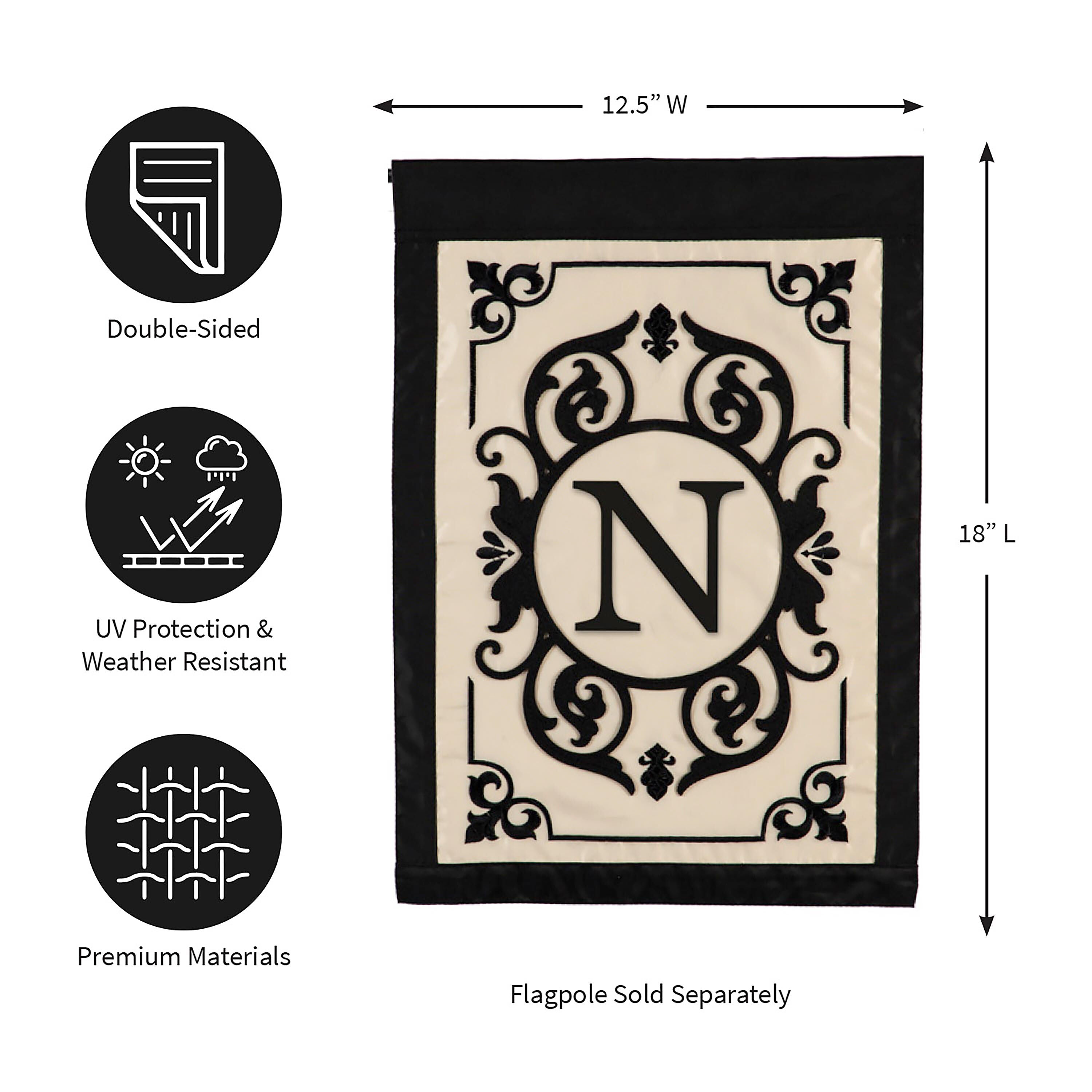 Cambridge Monogram Garden Applique Flag, Letter N