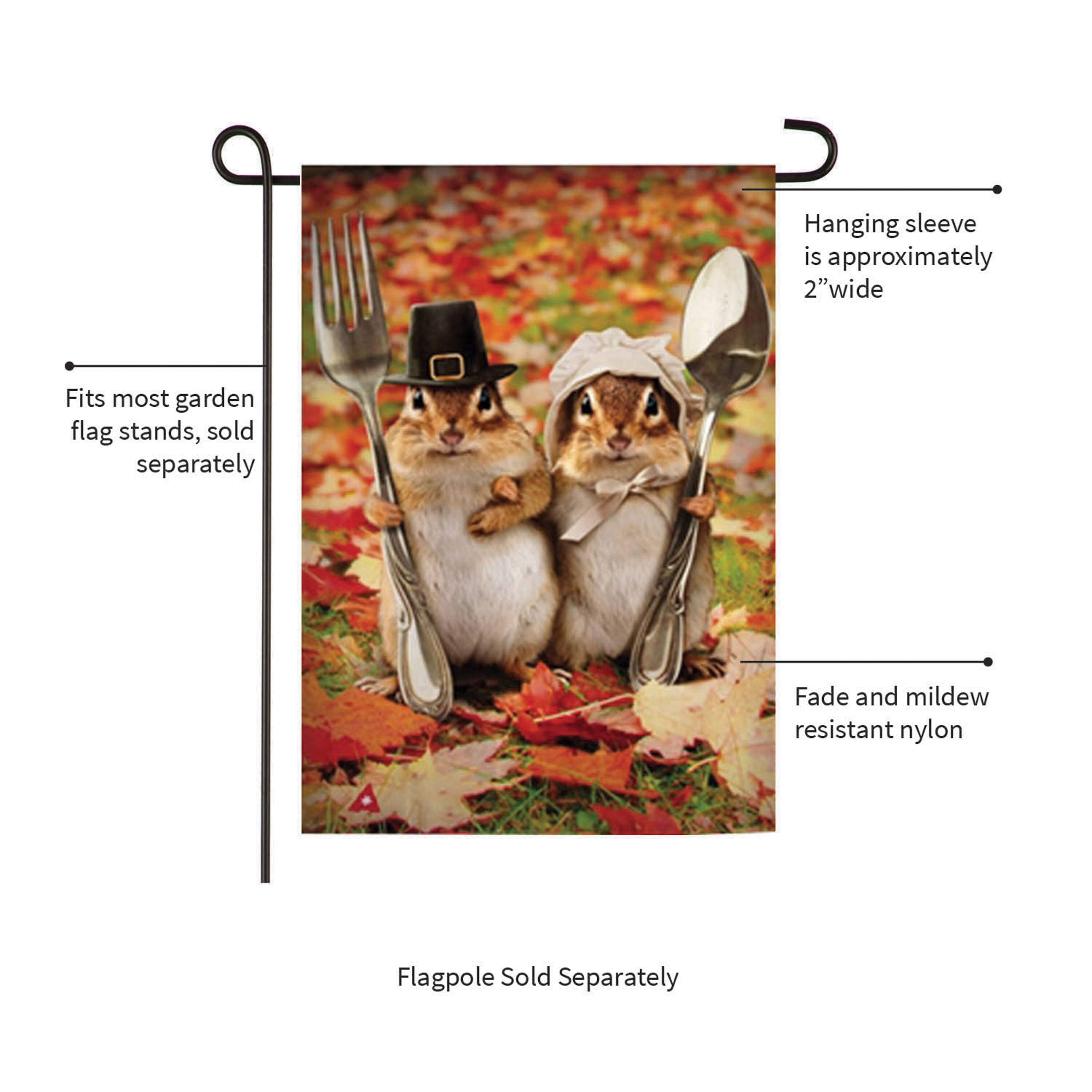 Thanksgiving Gothic Chipmunks Garden Satin Flag