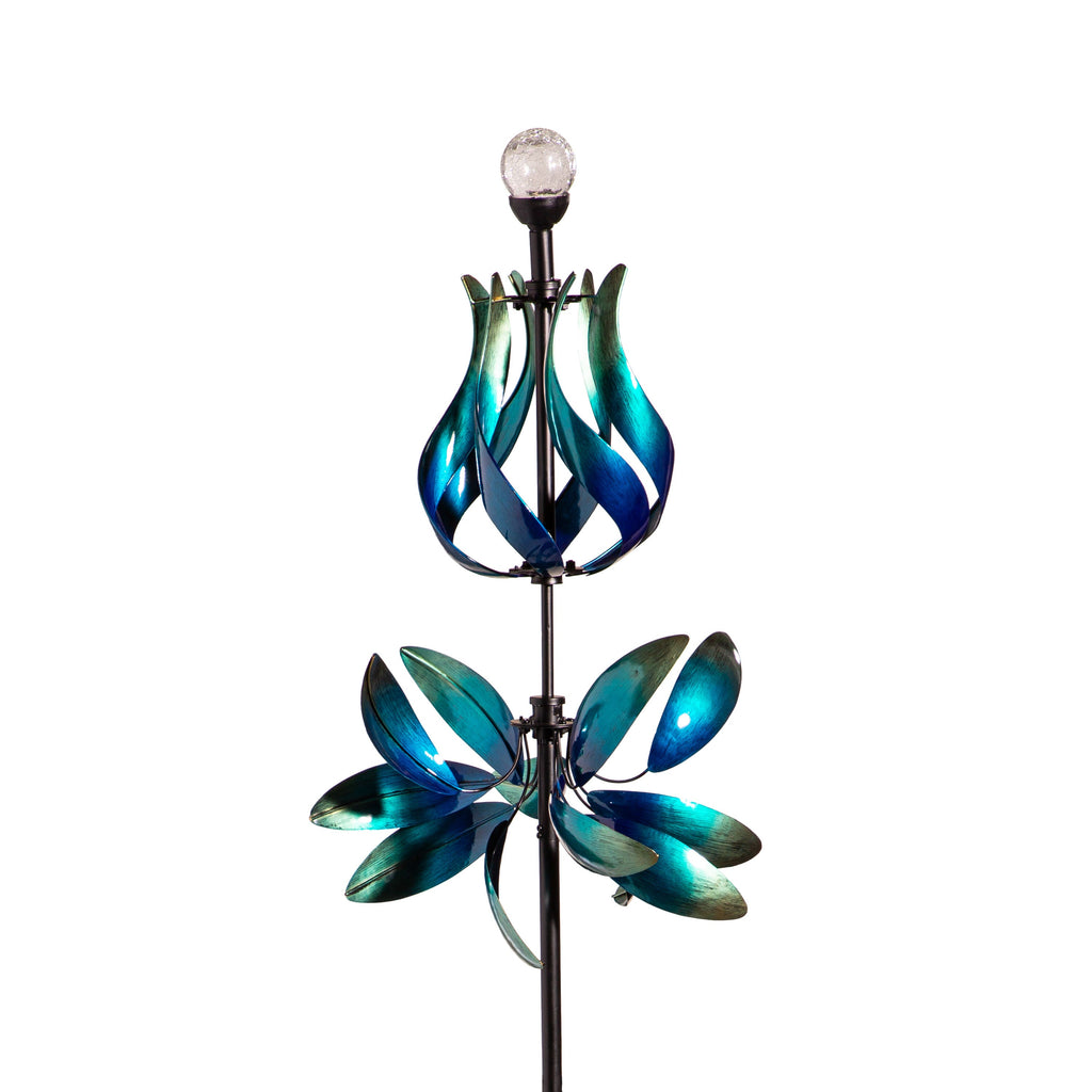 Seaside Retreat Wind Spinner, Solar Blue & Teal Floral Gradient, 82"H
