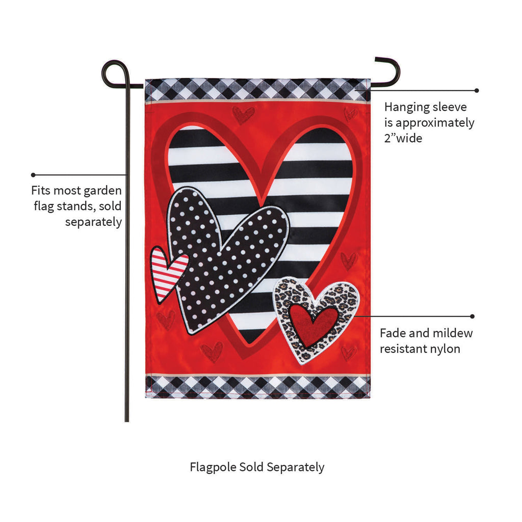 Patterned Heart Applique Garden Flag