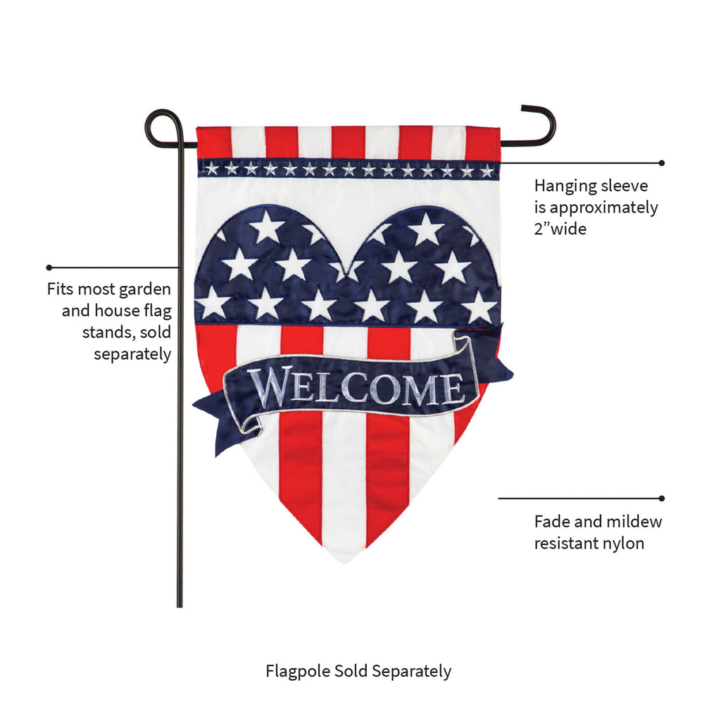 Patriotic Heart Garden Applique Flag