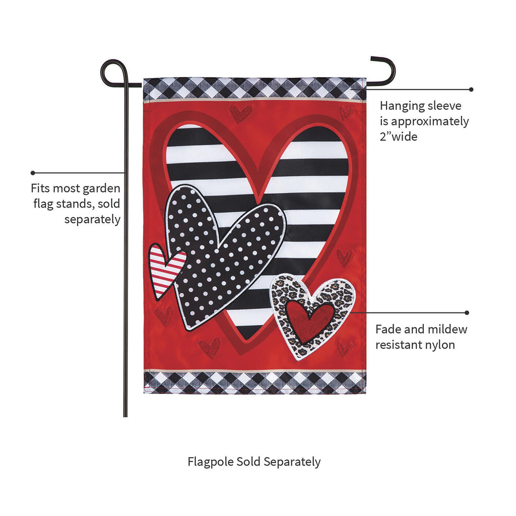 Patterned Heart Applique Garden Flag