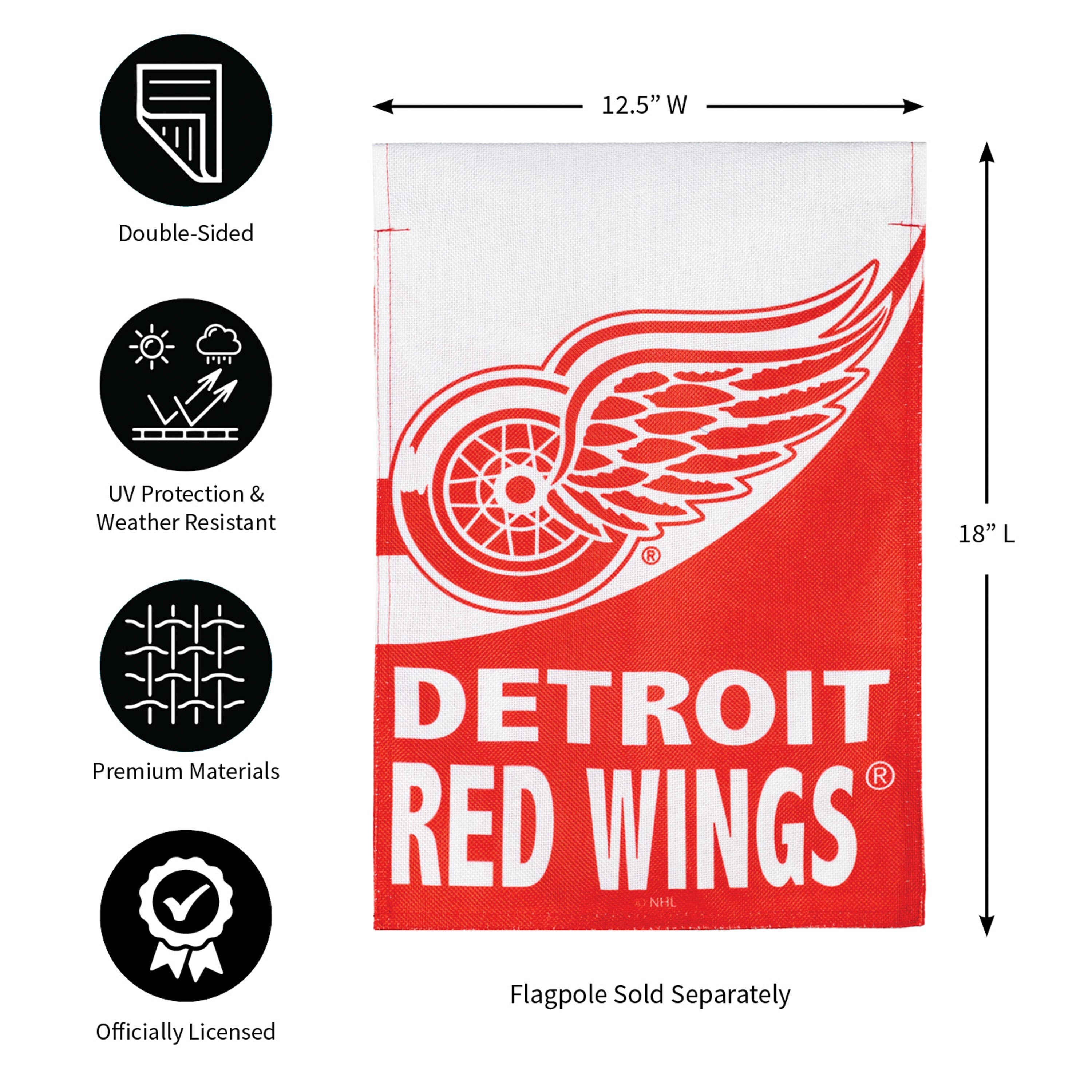 NHL Hockey Burlap Garden Flag, Detroit Red Wings