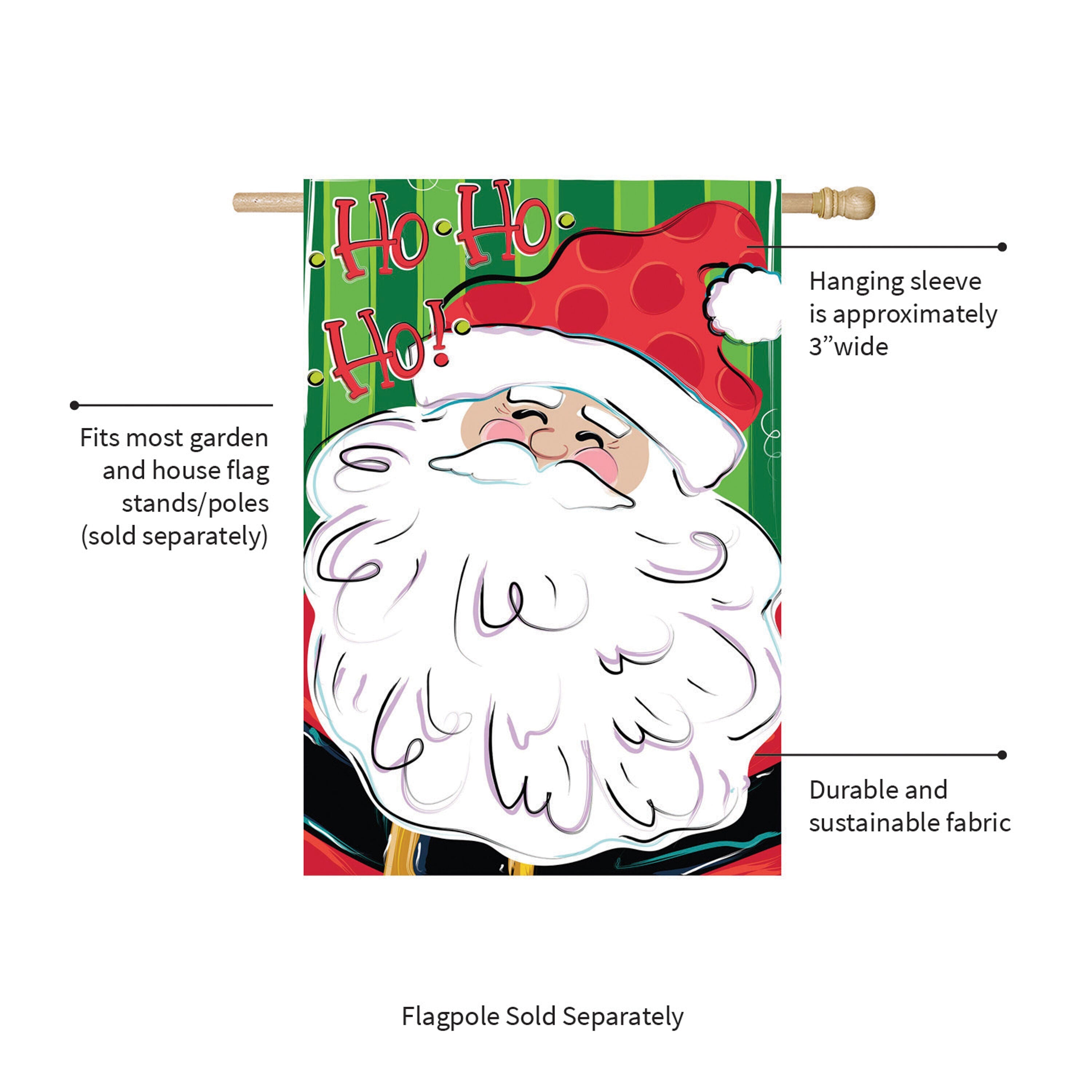 Ho Ho Ho Santa Applique House Flag