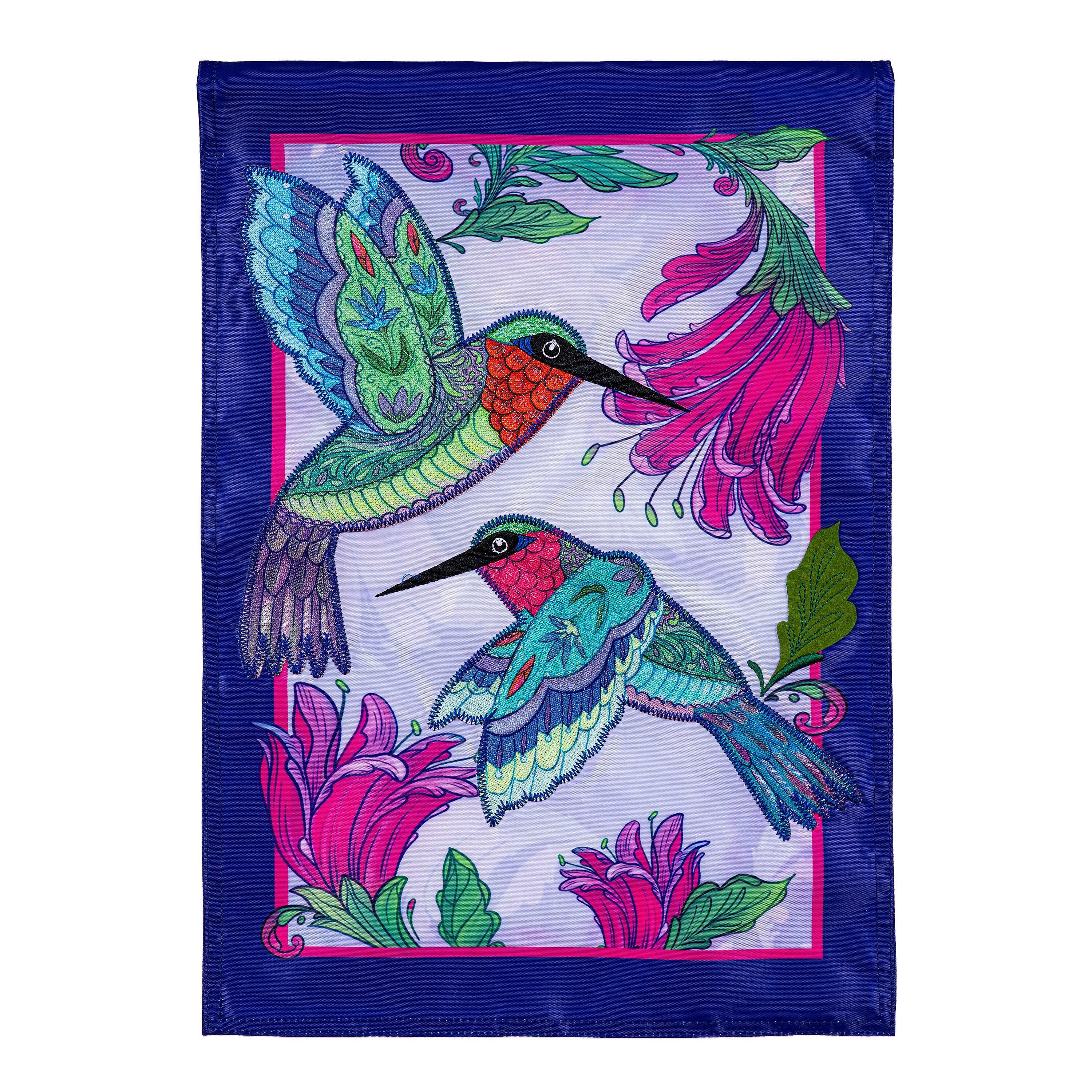 Colorful Hummingbird Applique Garden Flag