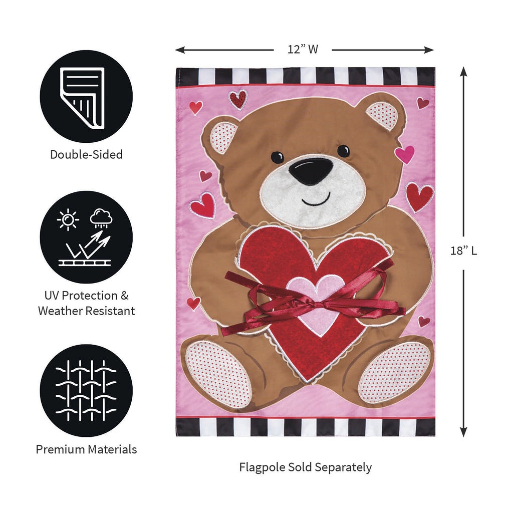 Valentine's Bear Applique Garden Flag