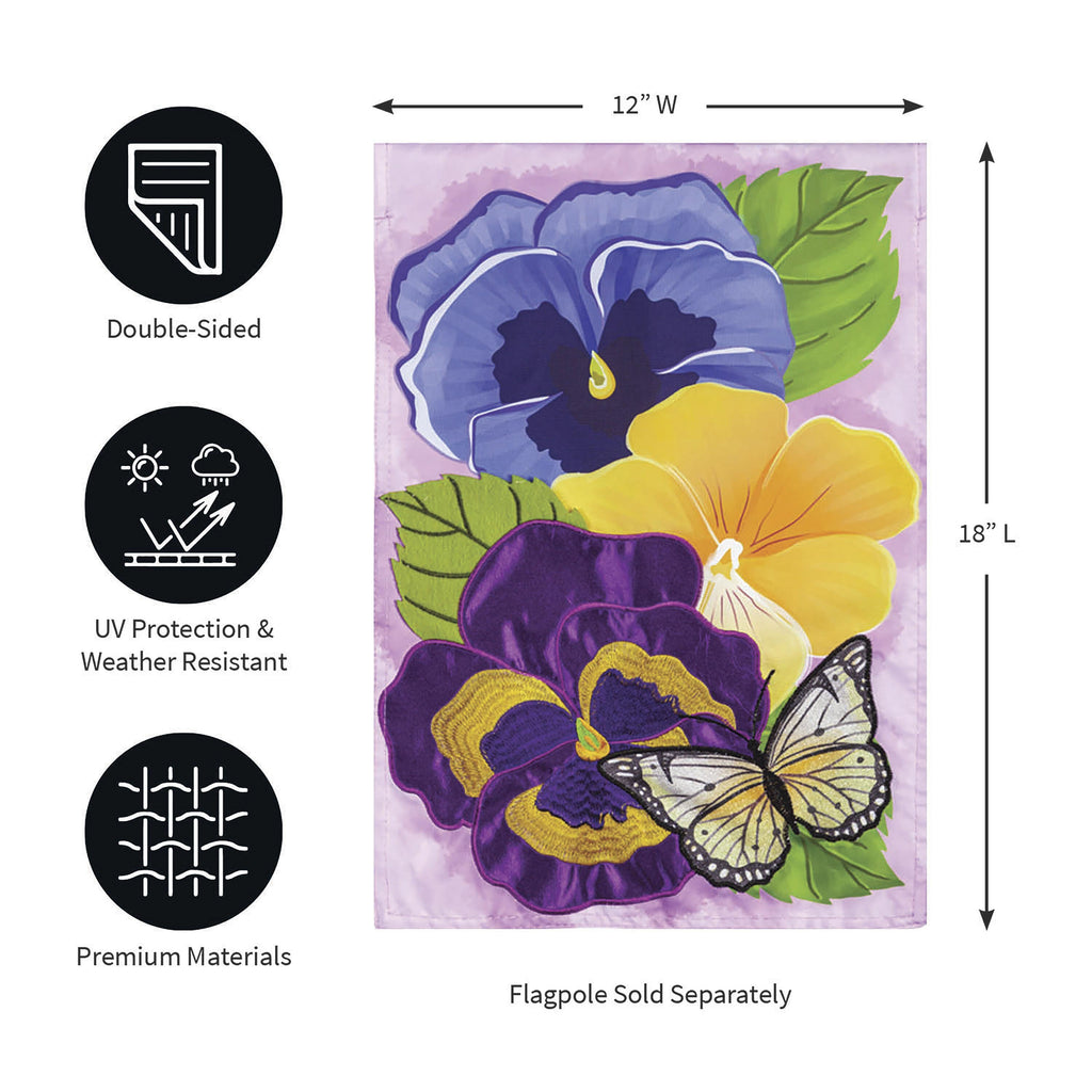 Pansy & Butterfly Applique Garden Flag