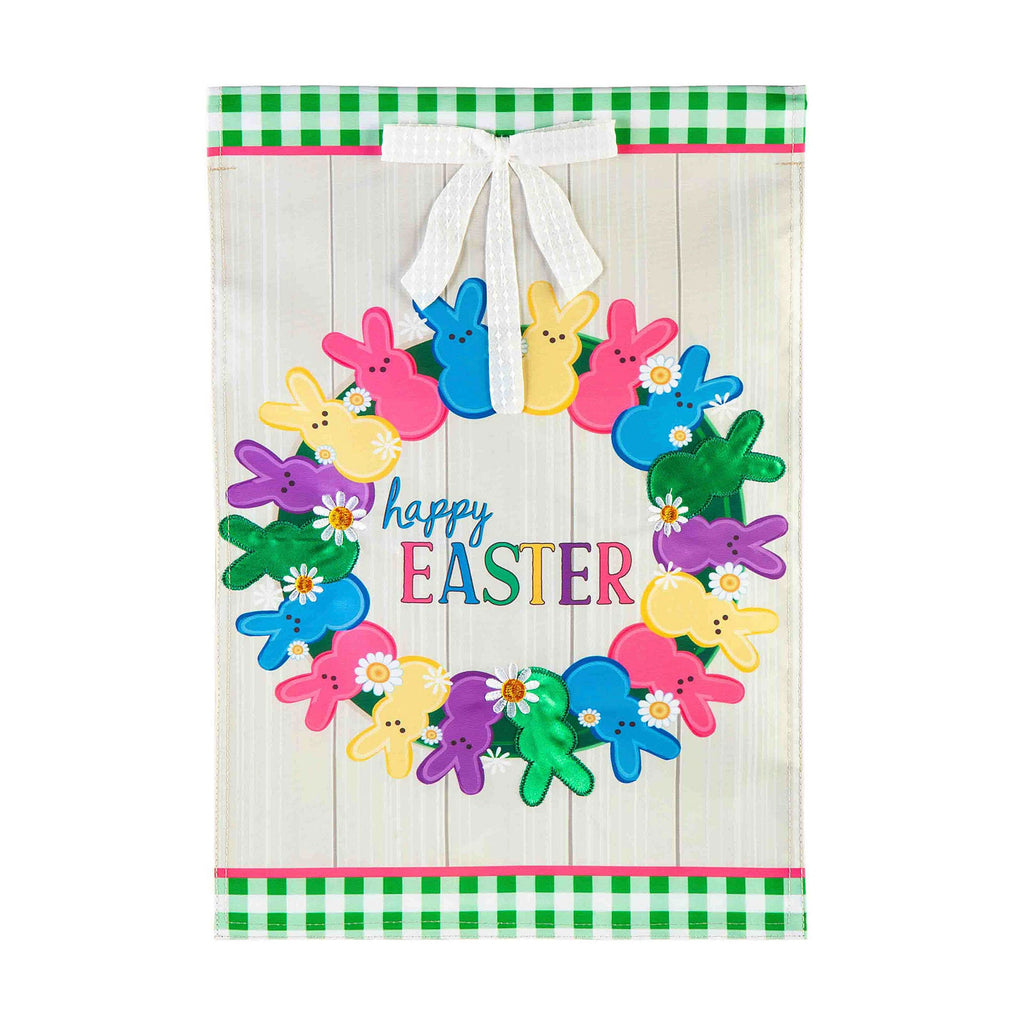 Colorful Bunny Wreath Garden Applique Flag