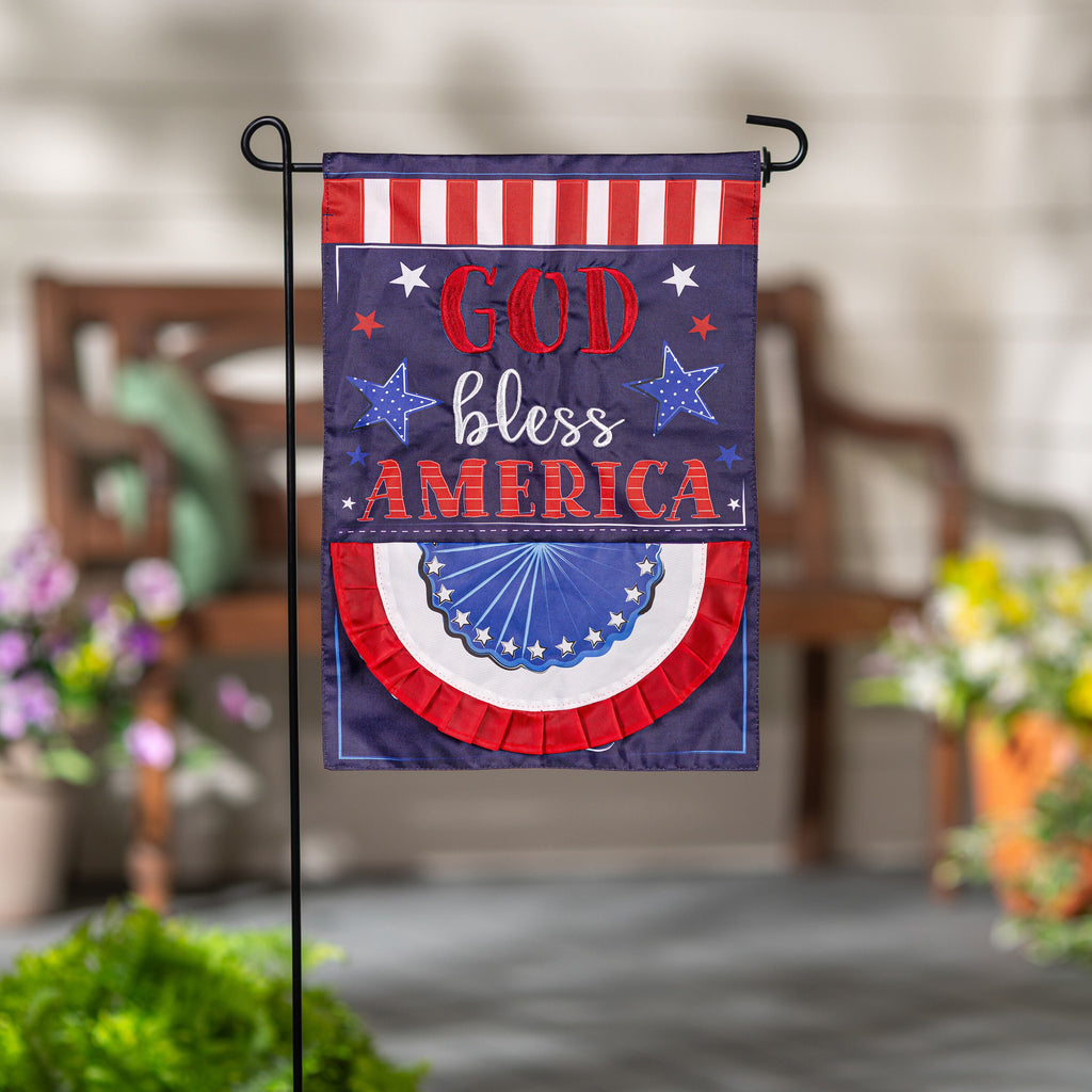 Patriotic God Bless America Applique Garden Flag
