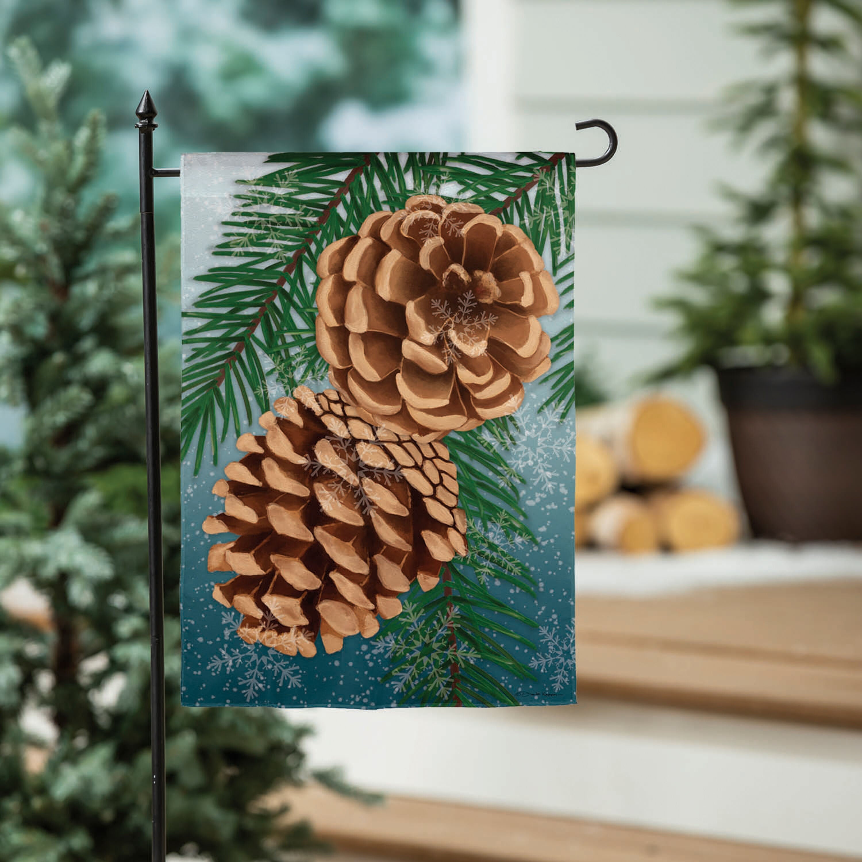 Winter Pine Cone Suede Garden Flag