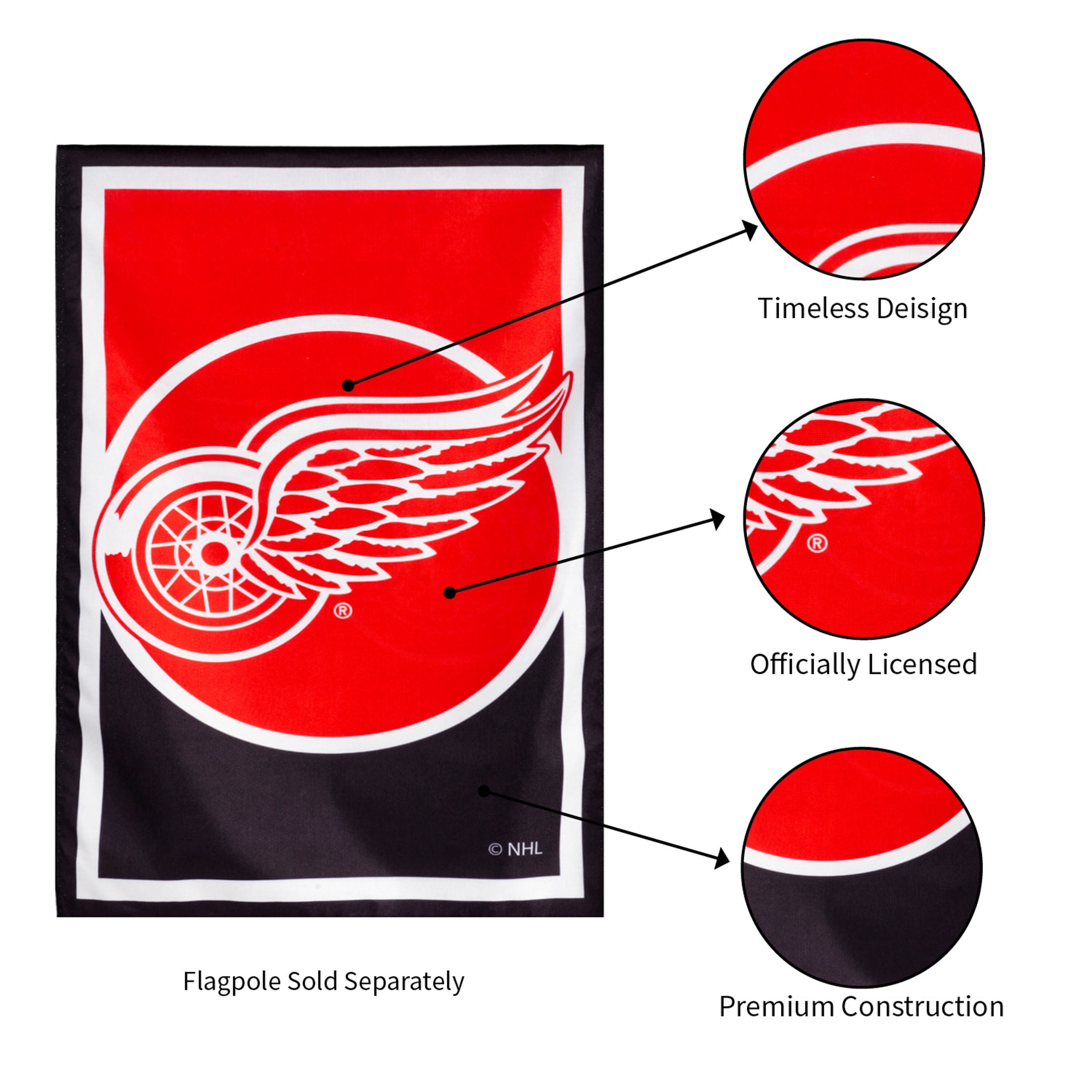 NHL Hockey Burlap House Flag, Detroit Red Wings