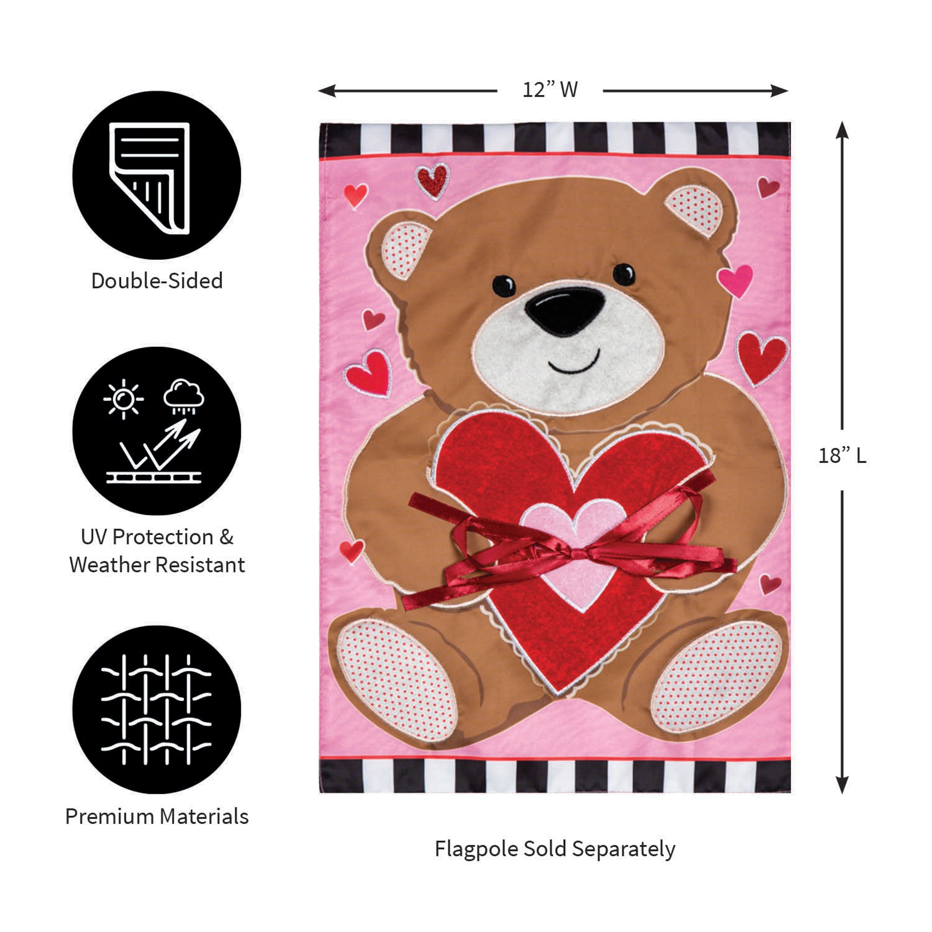 Valentine's Bear Applique Garden Flag