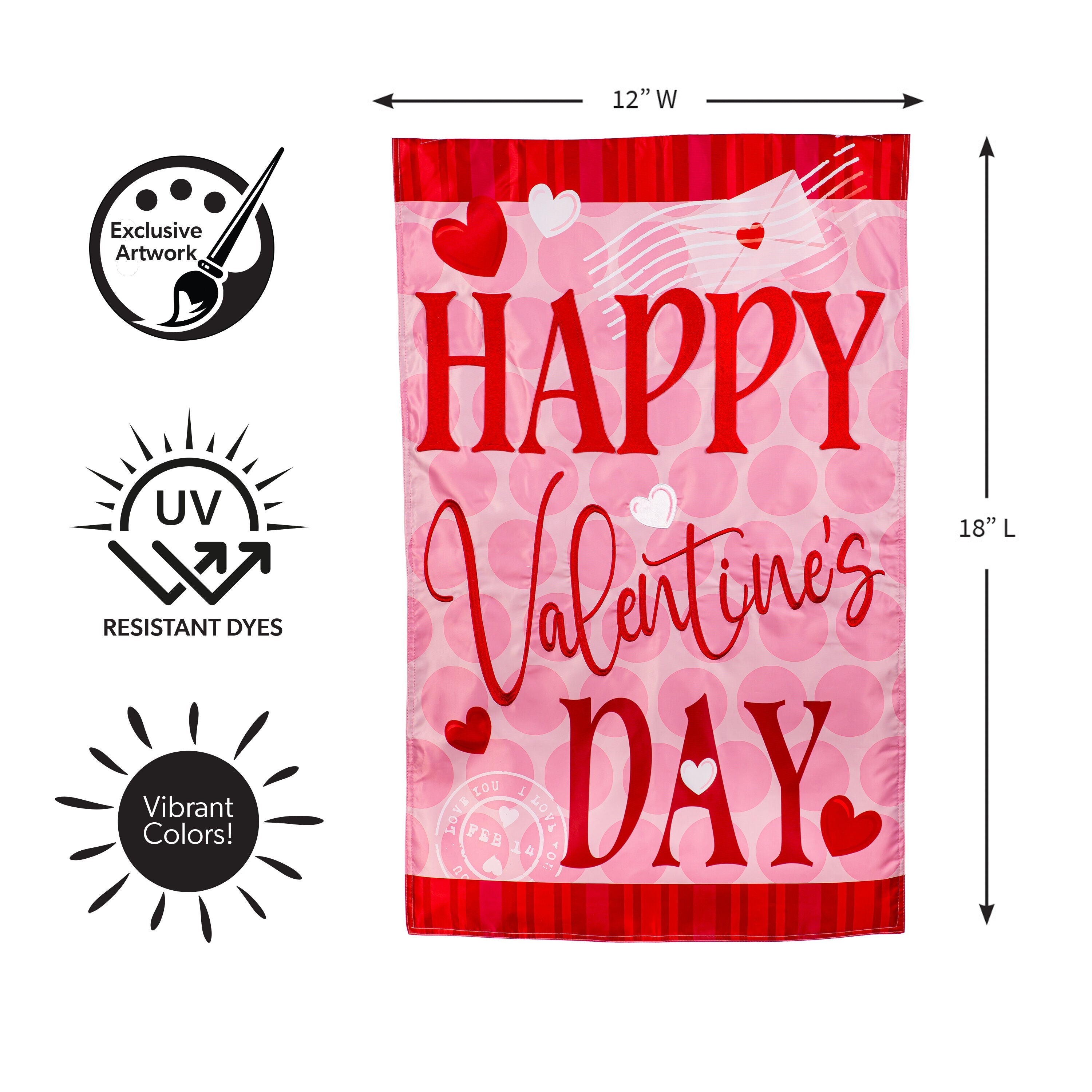 Happy Valentine's Day Hearts Applique Garden Flag