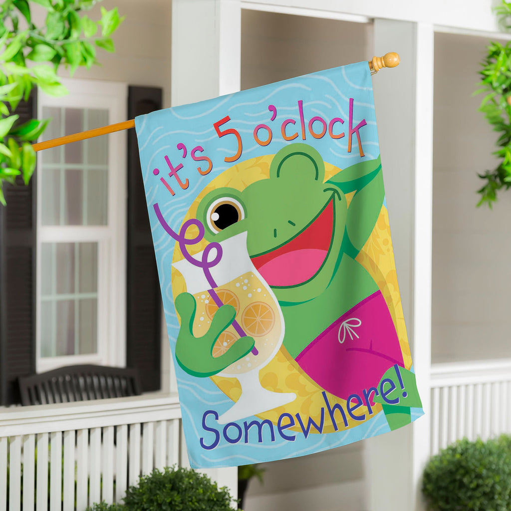 5 o Clock Frog Applique House Flag
