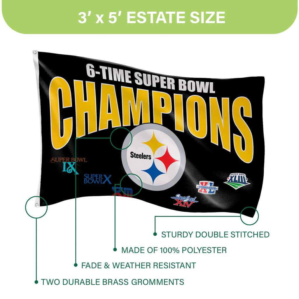 Pittsburgh Steelers 6X Superbowl Champions Football 3x5 Flag