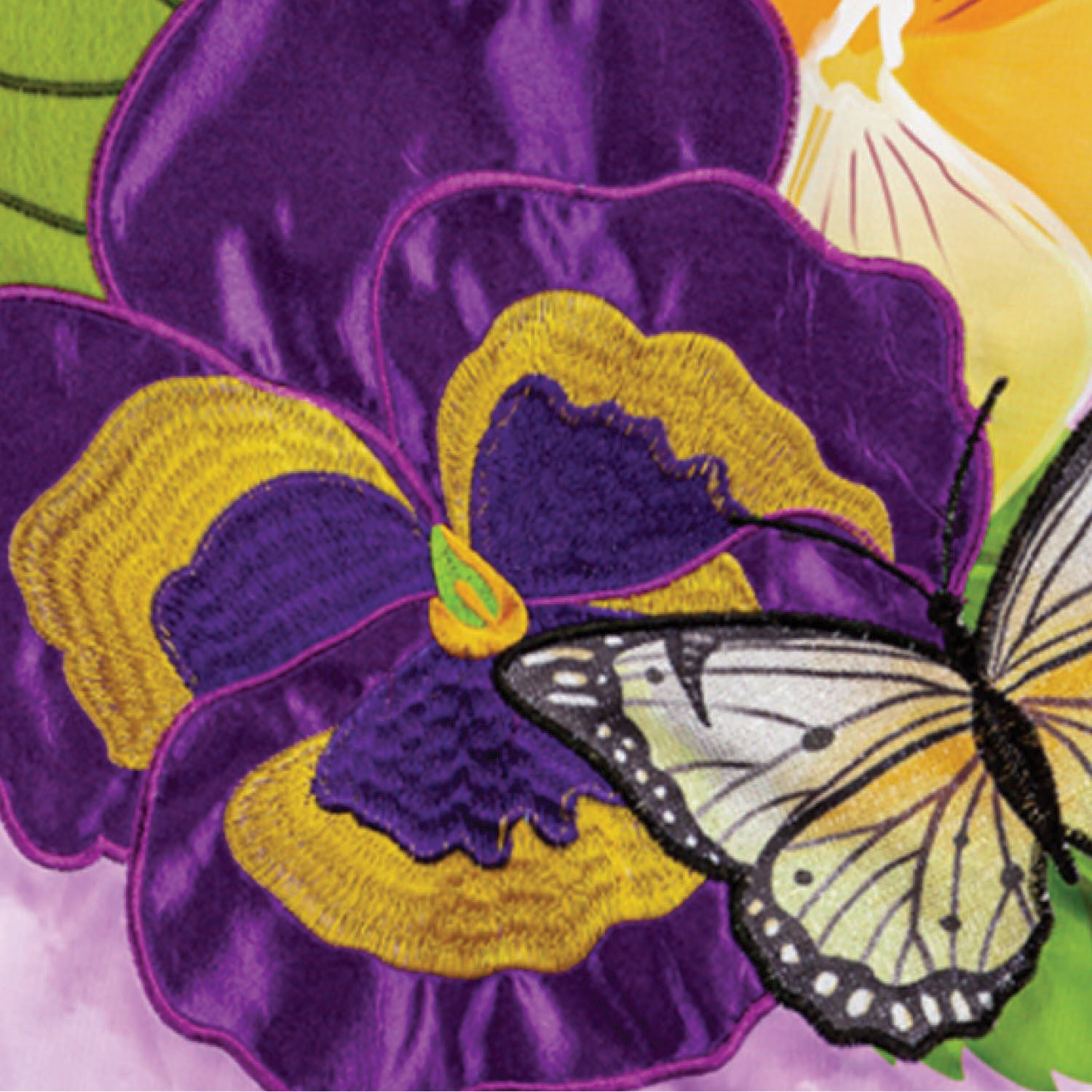 Pansy & Butterfly Applique Garden Flag