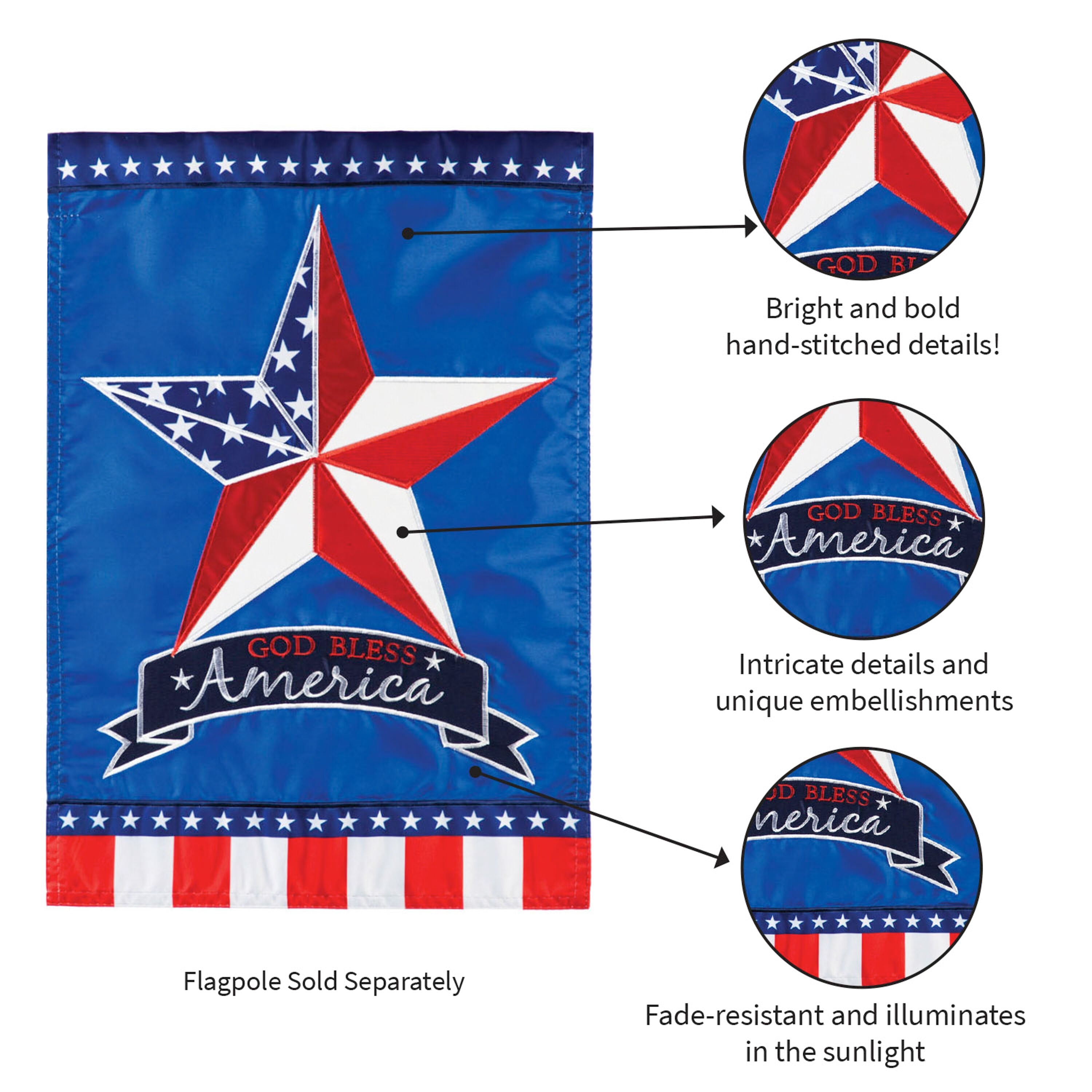 Patriotic Country Star Garden Applique Flag