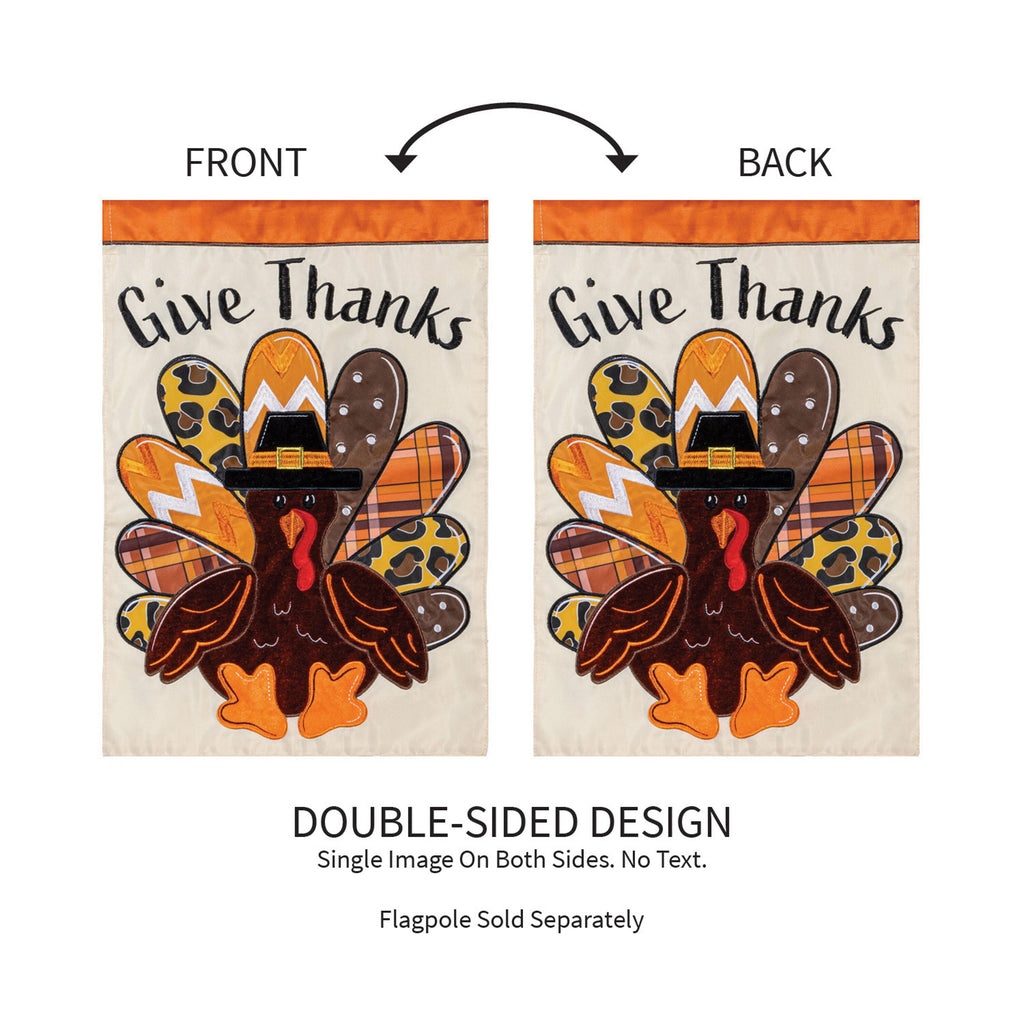 Give Thanks Patterned Turkey Applique Garden Flag