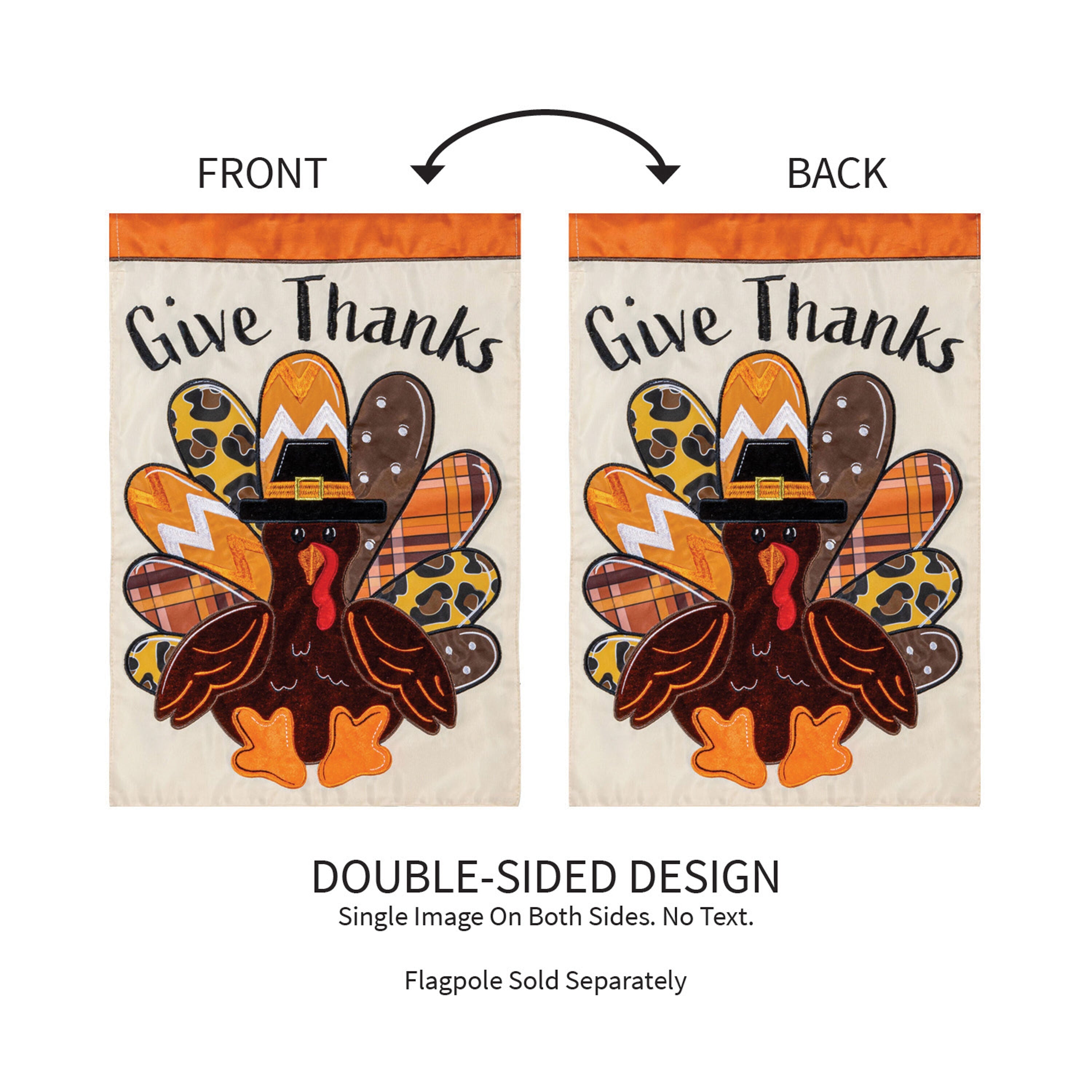 Give Thanks Patterned Turkey Applique Garden Flag