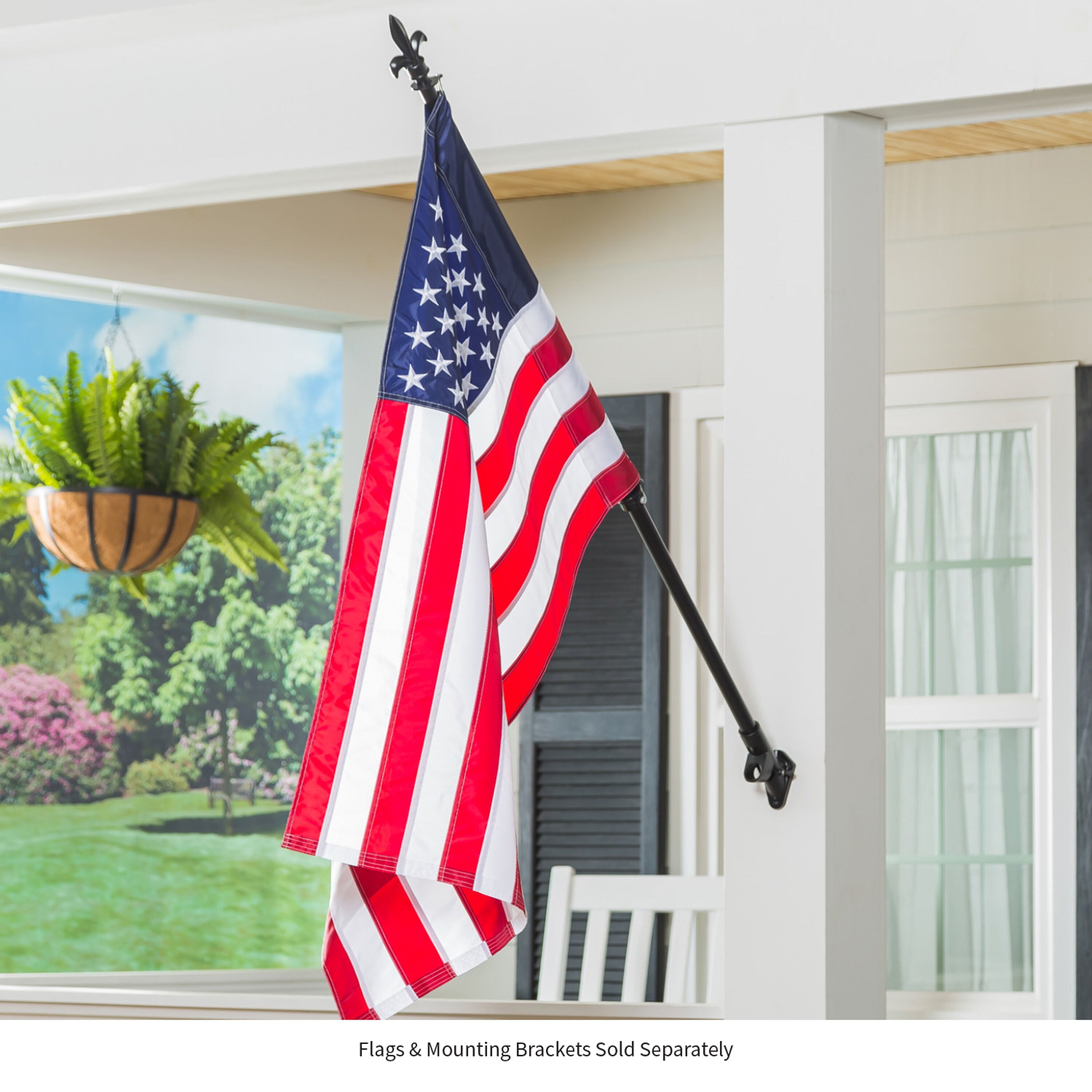 Fleur de Lis Metal Extendable House Flag Pole, Black