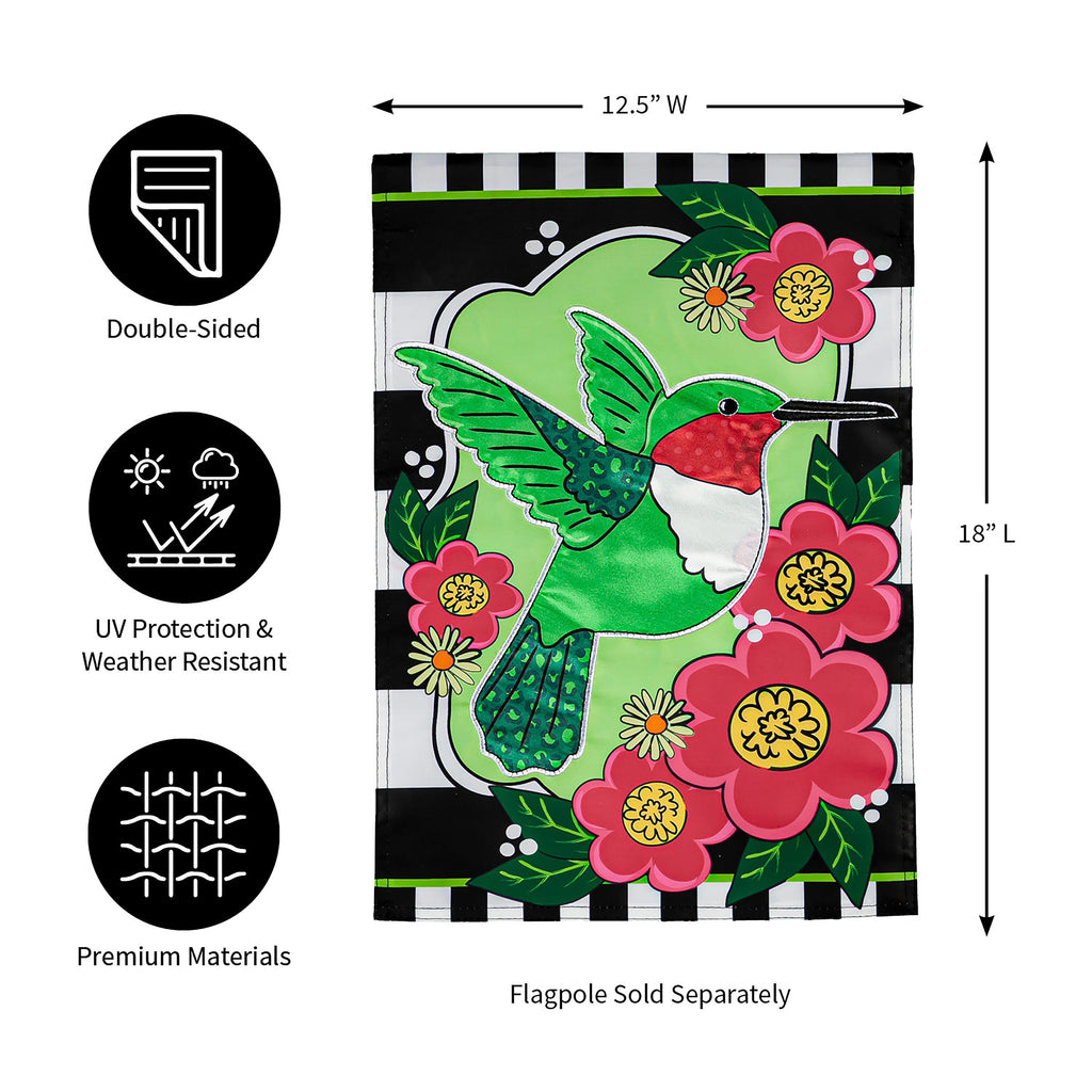 Spring Hummingbird Garden Applique Flag