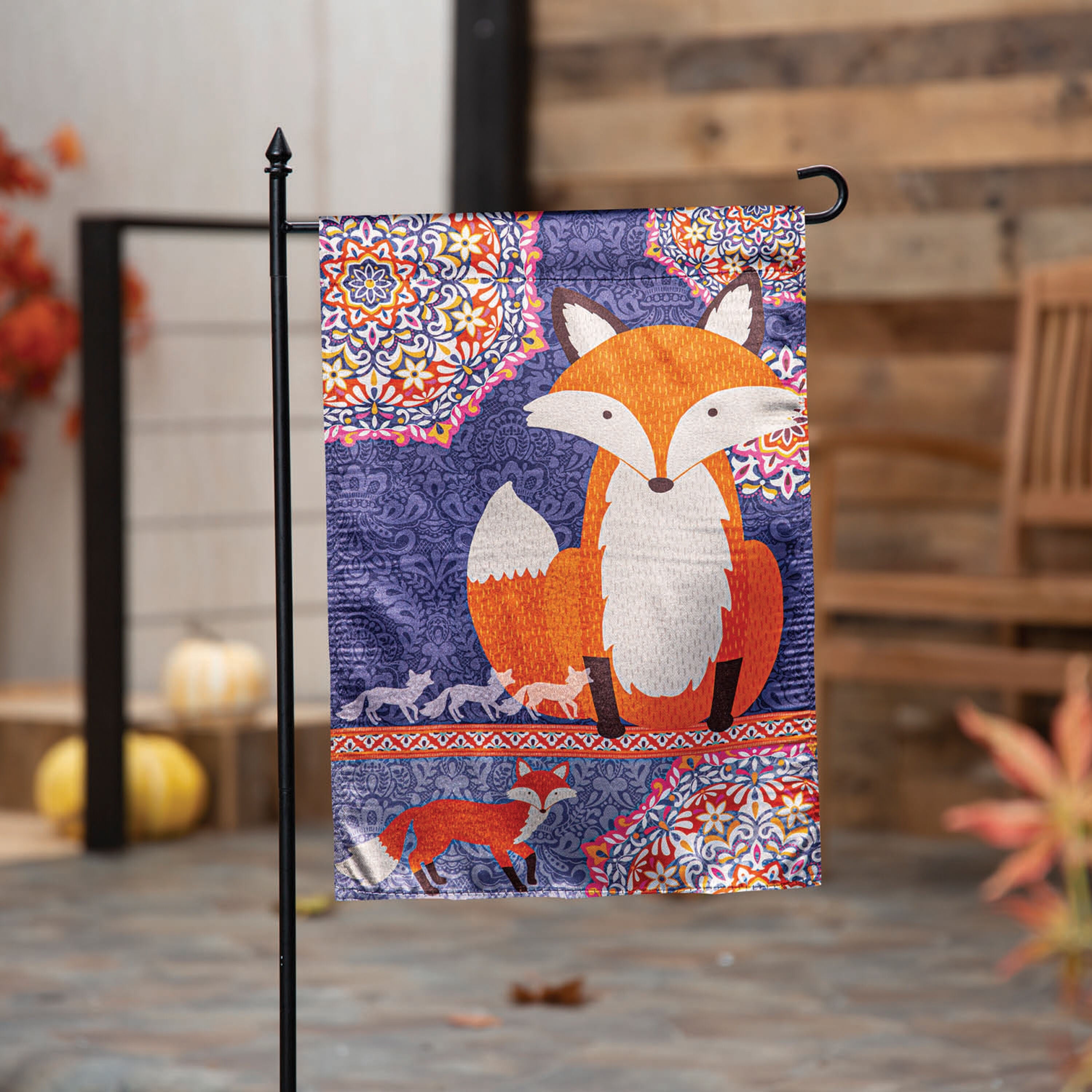 Fox in Fall Lustre Garden Flag