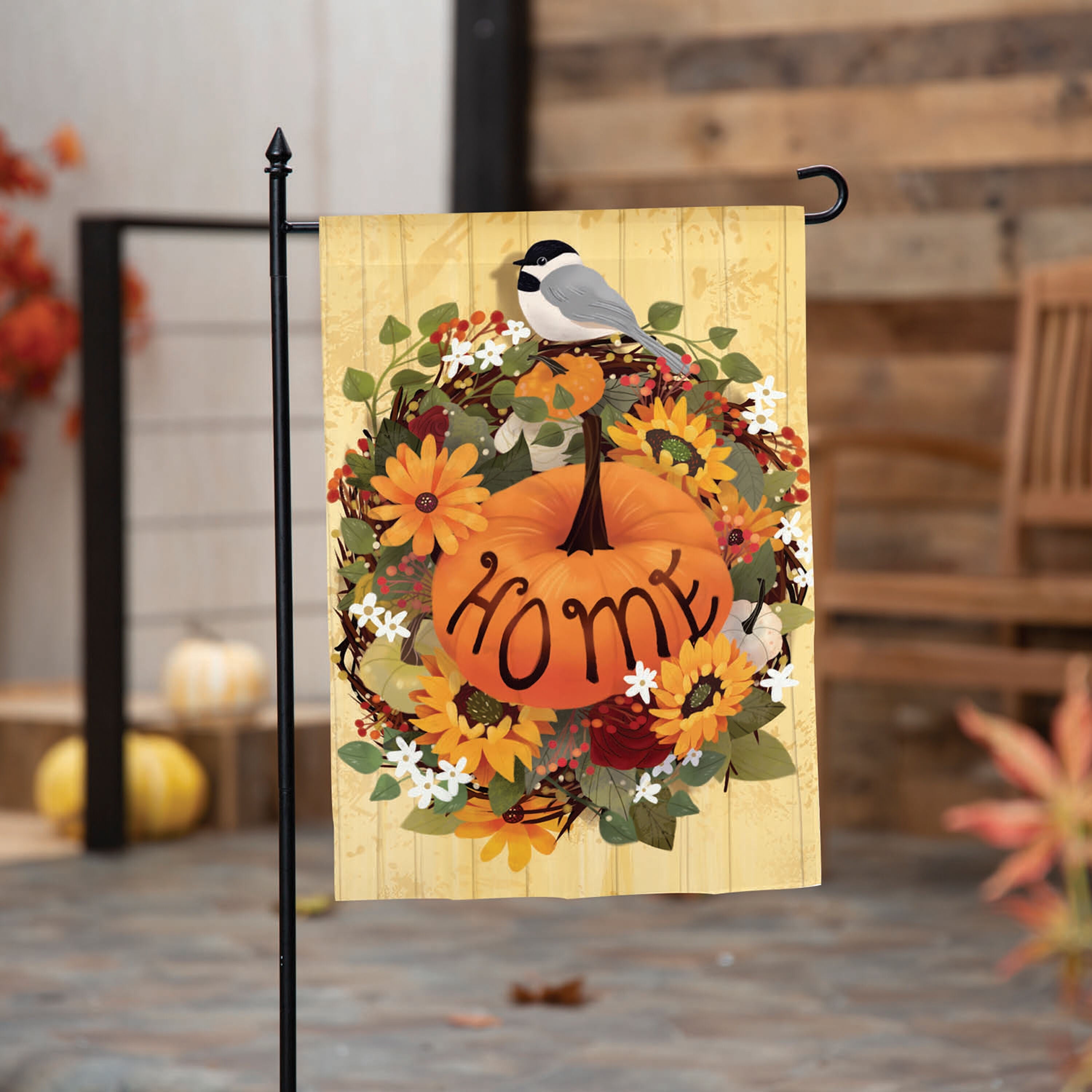 Pumpkin Wreath Moire Garden Flag