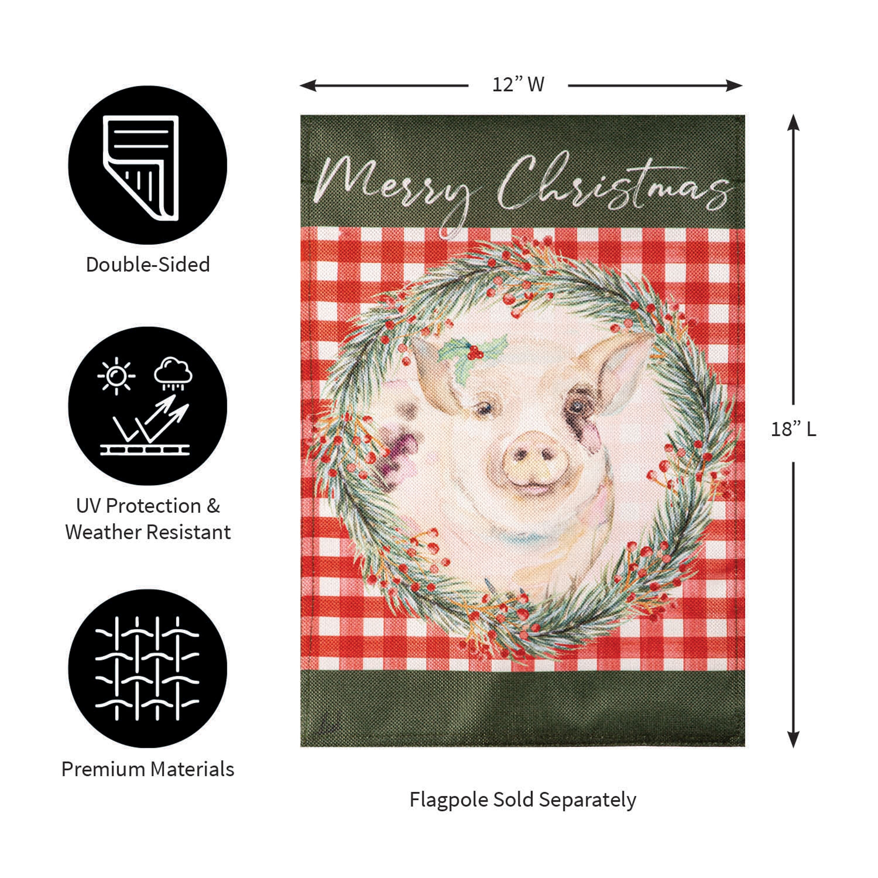Merry Christmas Pig Burlap Garden Flag