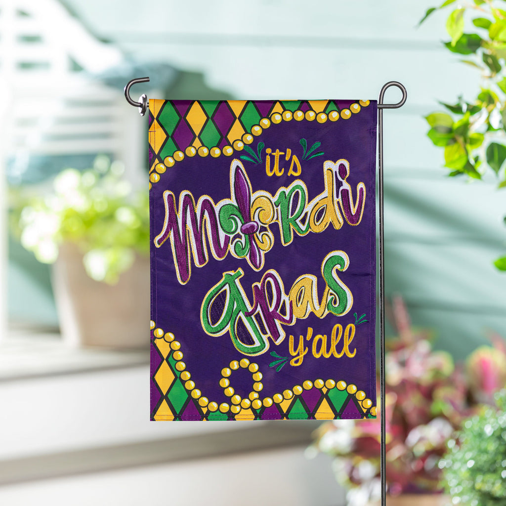It's Mardi Gras Y'all Applique Garden Flag