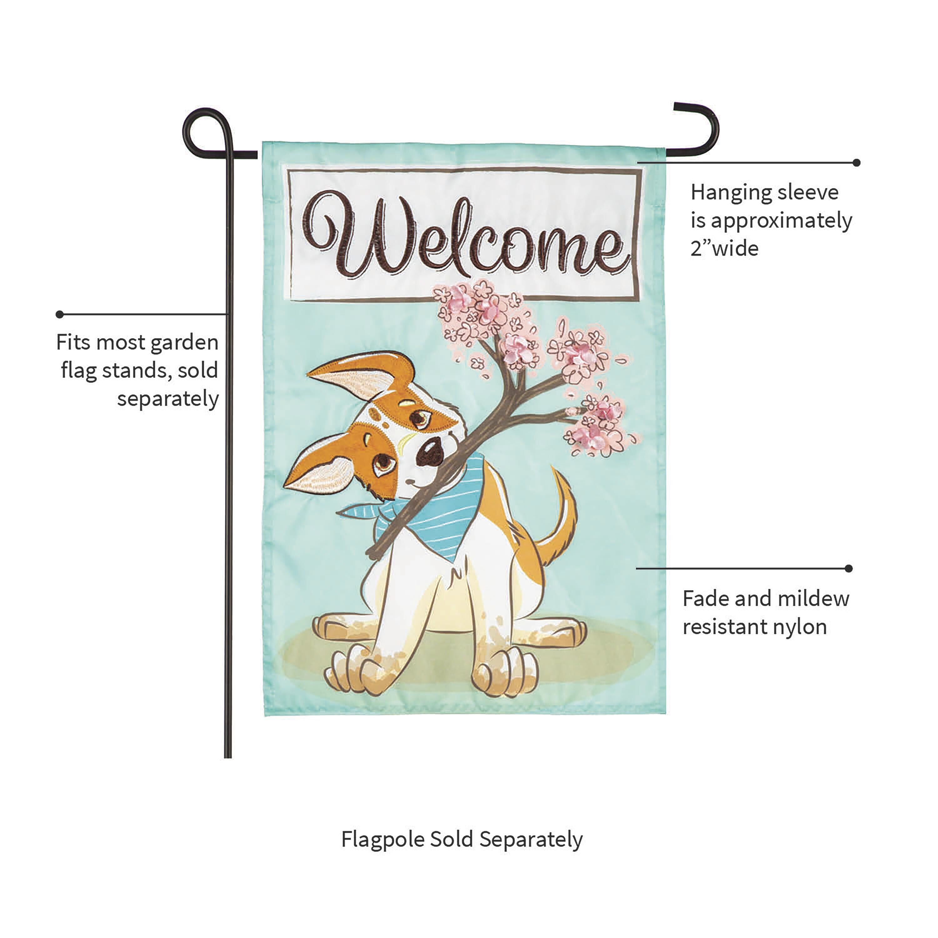 Welcome Pup Applique Garden Flag
