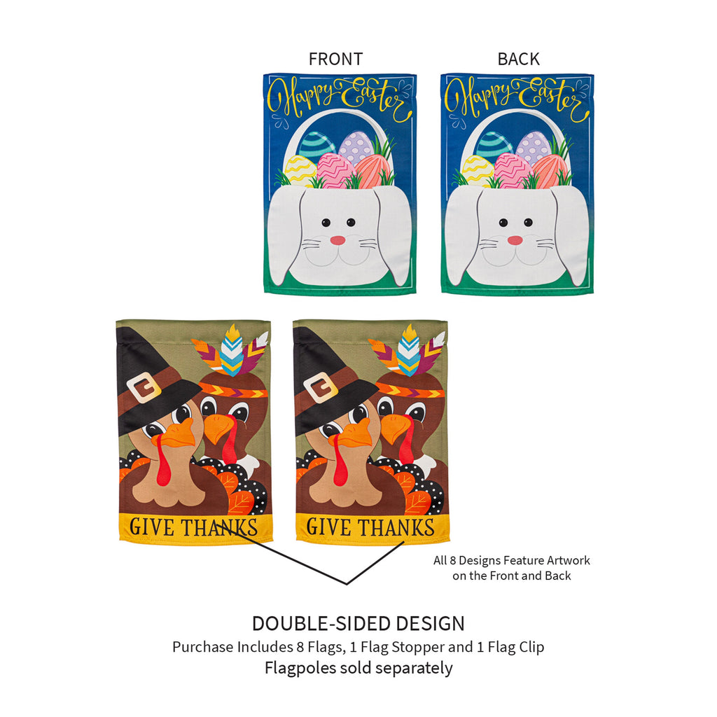 Seasonal Suede Garden Flag Set of 8, Whimsical