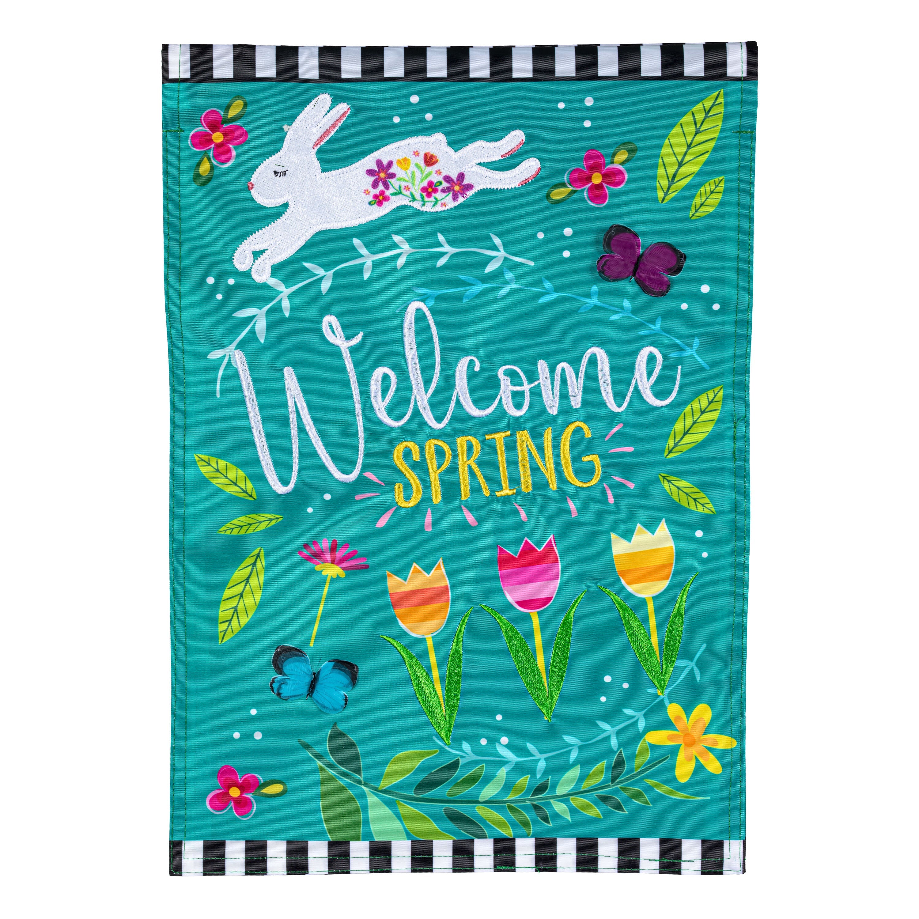 Welcome Spring Bunny Applique Garden Flag