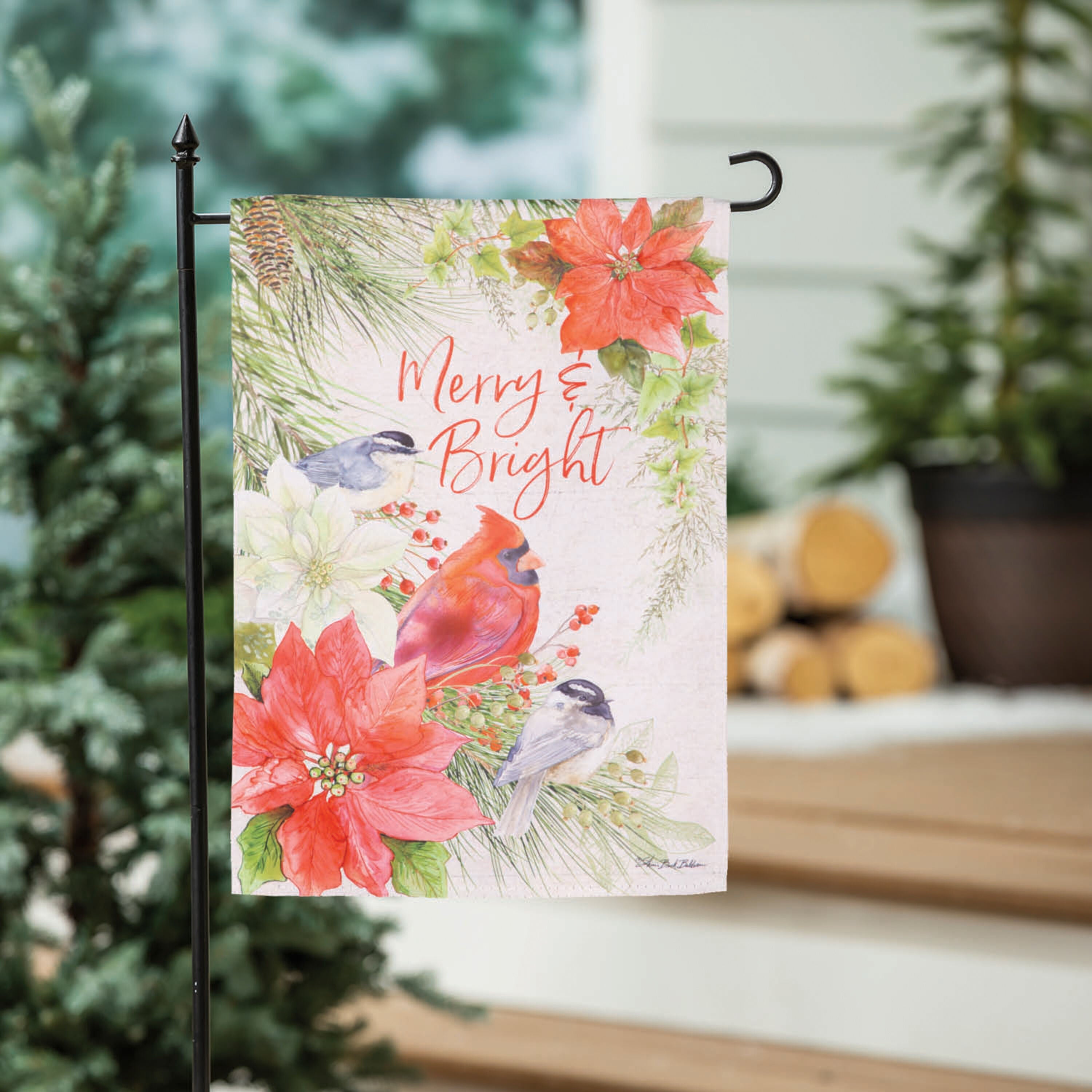 Merry and Bright Cardinal Suede Garden Flag