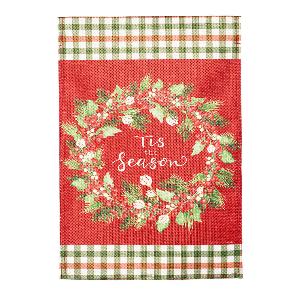 Tis the Season Wreath Burlap Garden Flag
