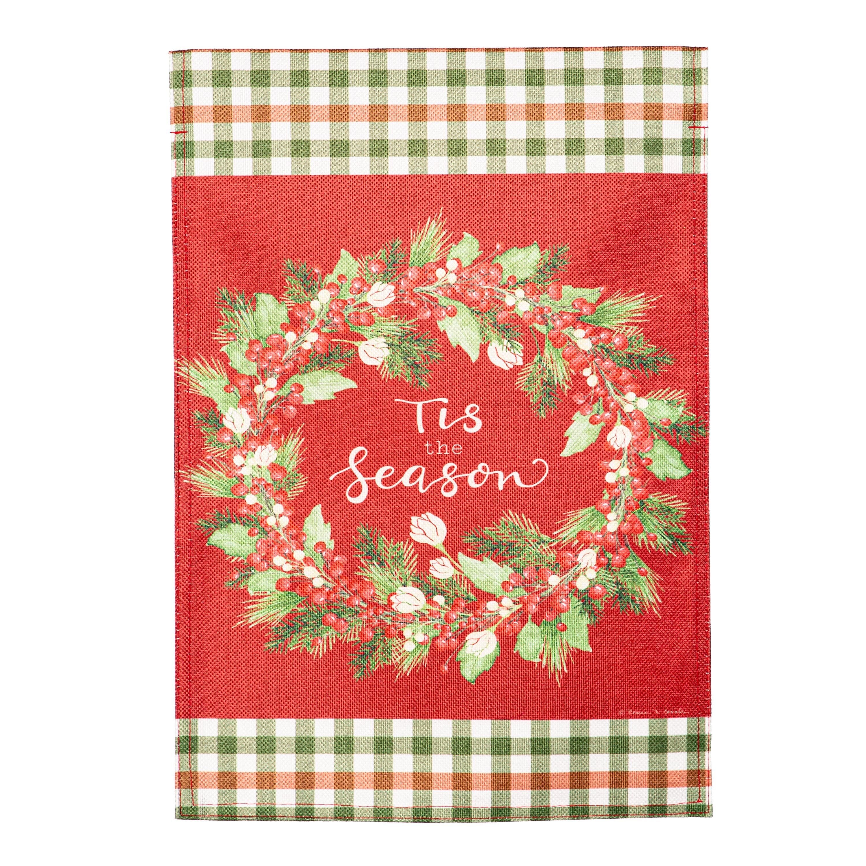 Tis the Season Wreath Burlap Garden Flag