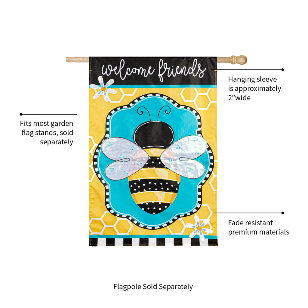 Buzzing Bee Welcome House Applique Flag