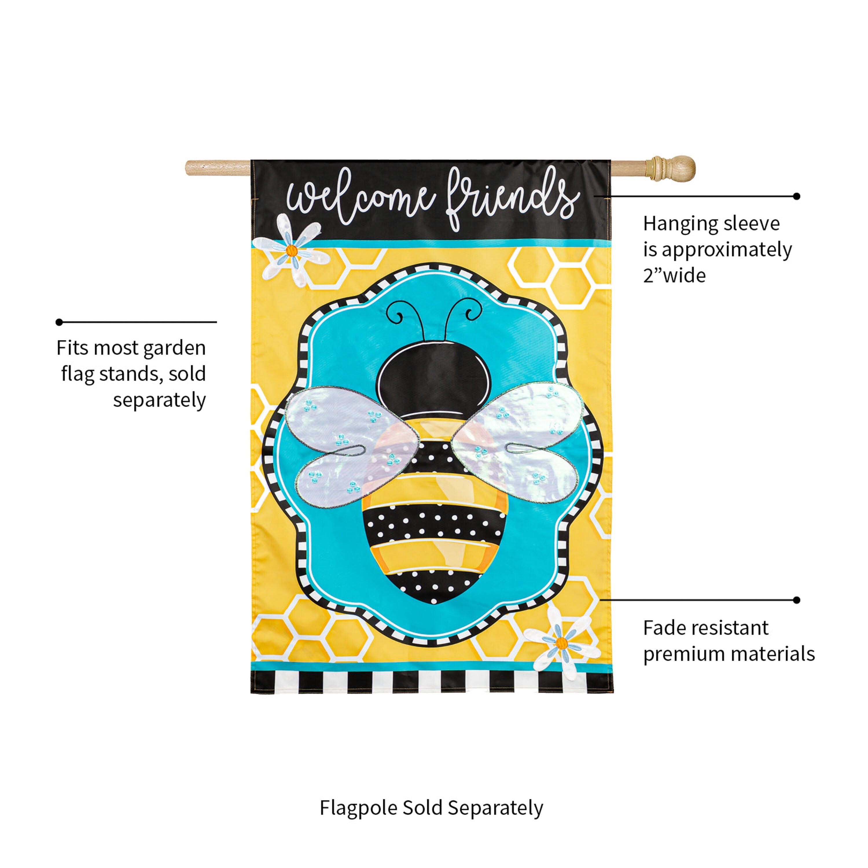 Buzzing Bee Welcome House Applique Flag