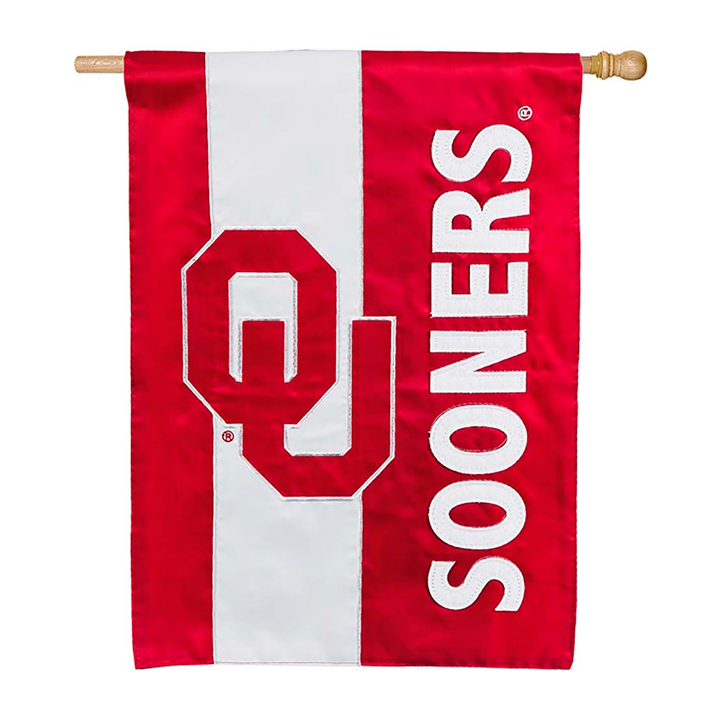 Double-Sided Embellished NCAA College Team Pride Applique House Flag, Univ of Oklahoma