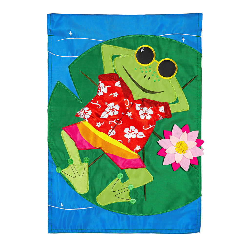 Frog's Summer Vacation Applique Garden Flag