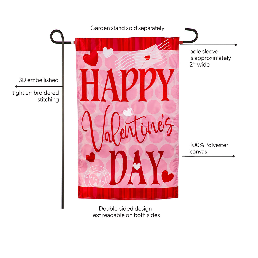 Happy Valentine's Day Hearts Applique Garden Flag