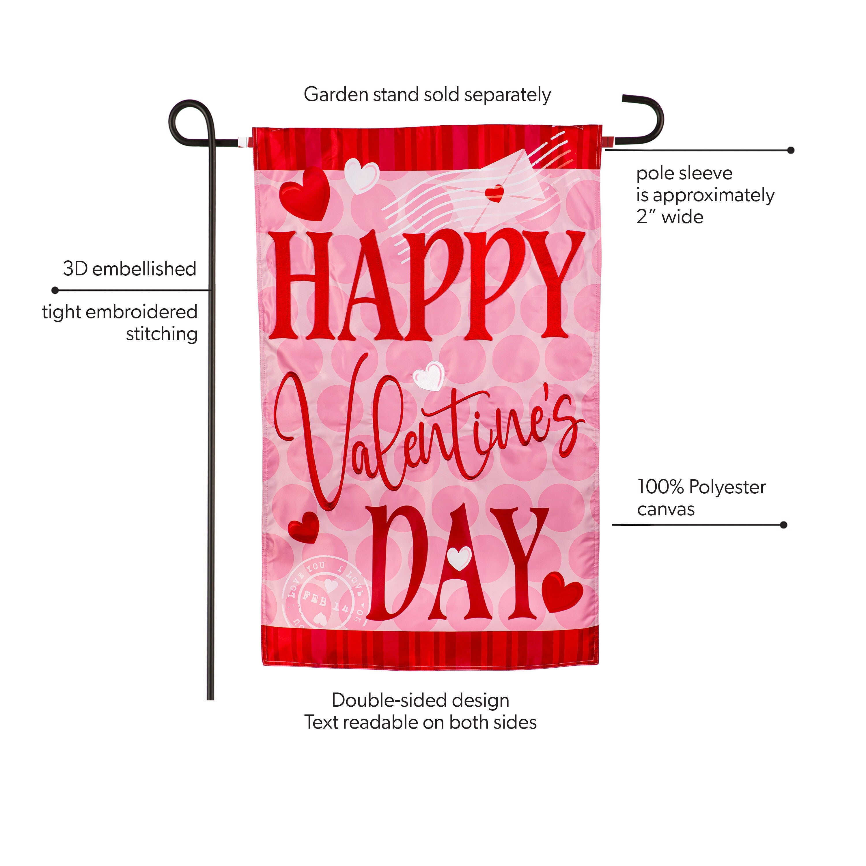 Happy Valentine's Day Hearts Applique Garden Flag
