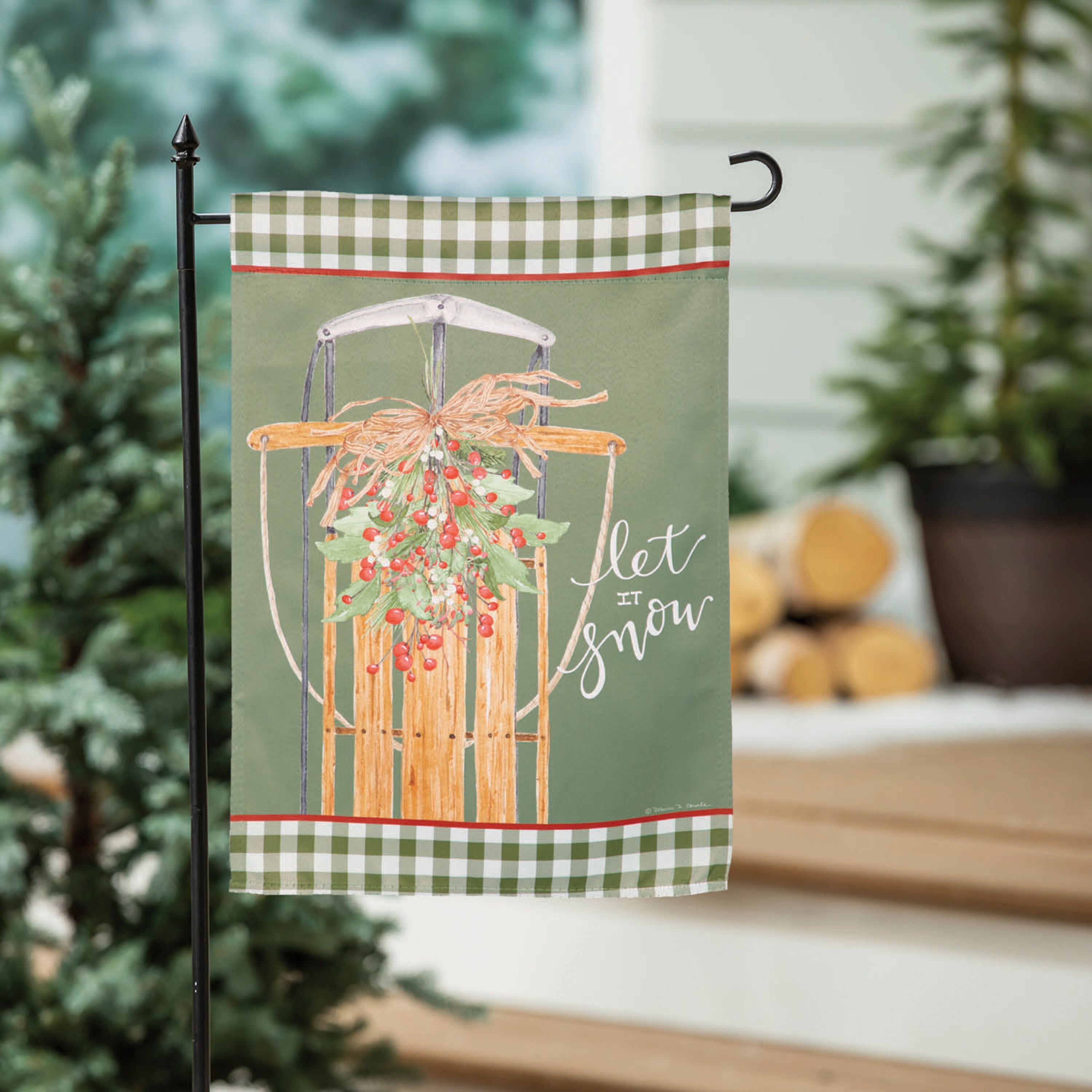 Let It Snow Sleigh Suede Garden Flag