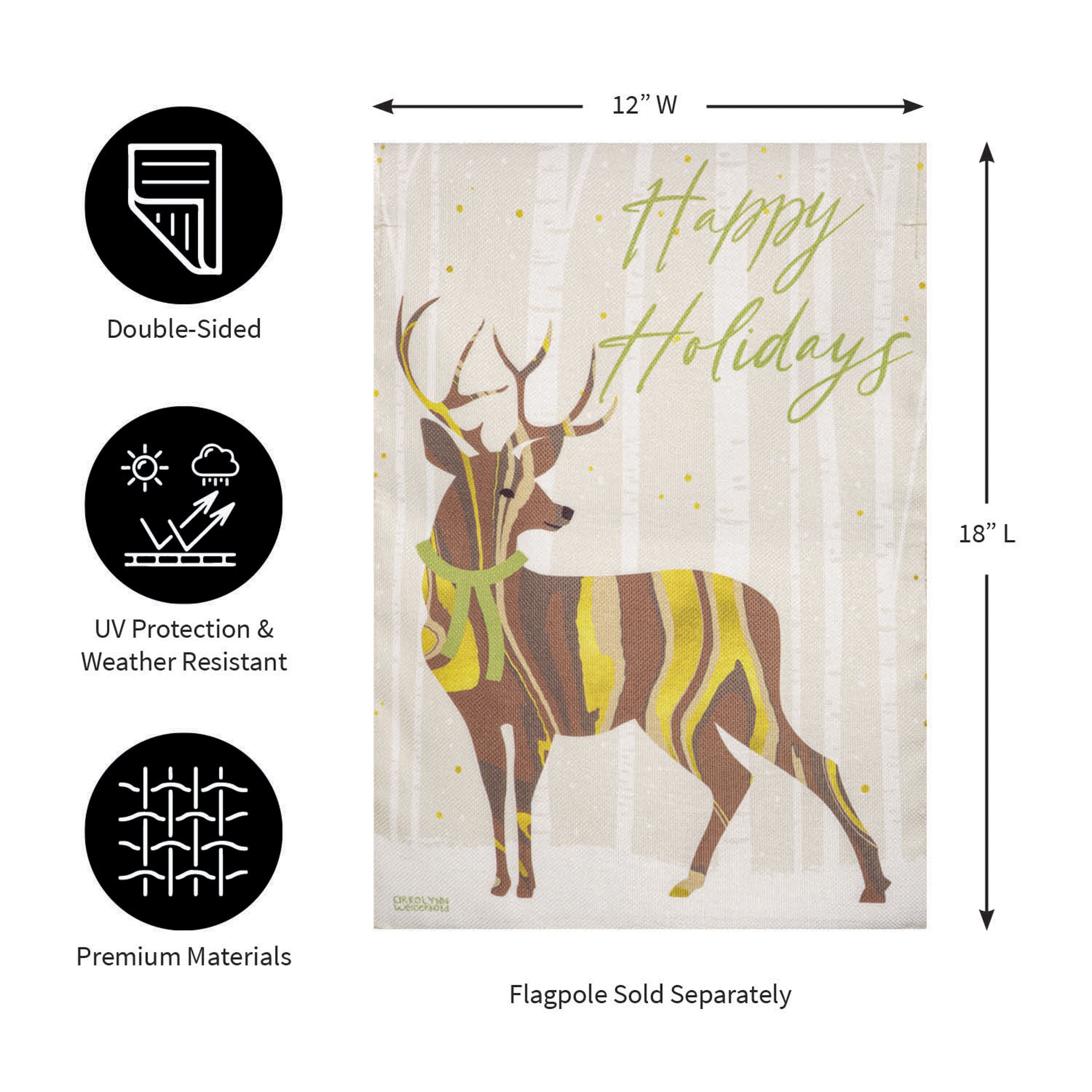 Happy Holidays Deer Burlap Garden Flag