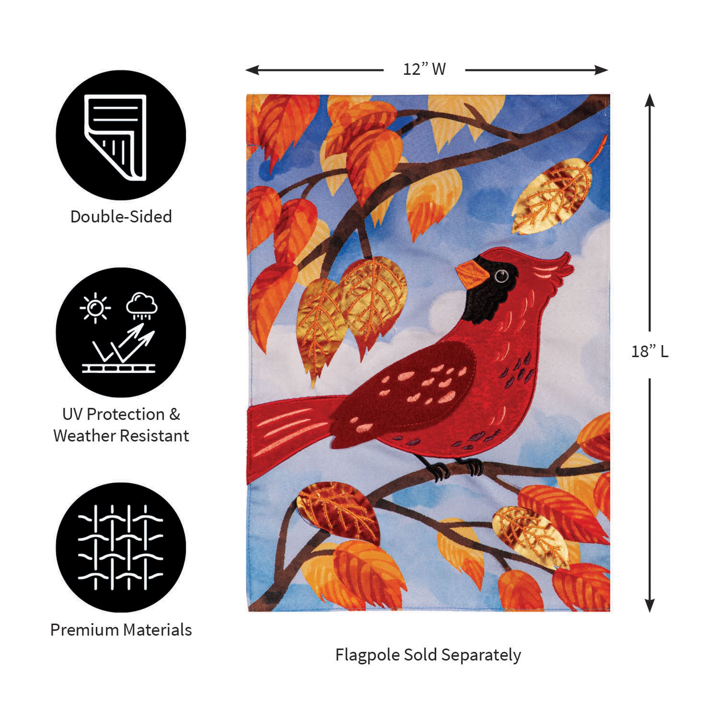 Cardinal in Fall Tree Applique Garden Flag