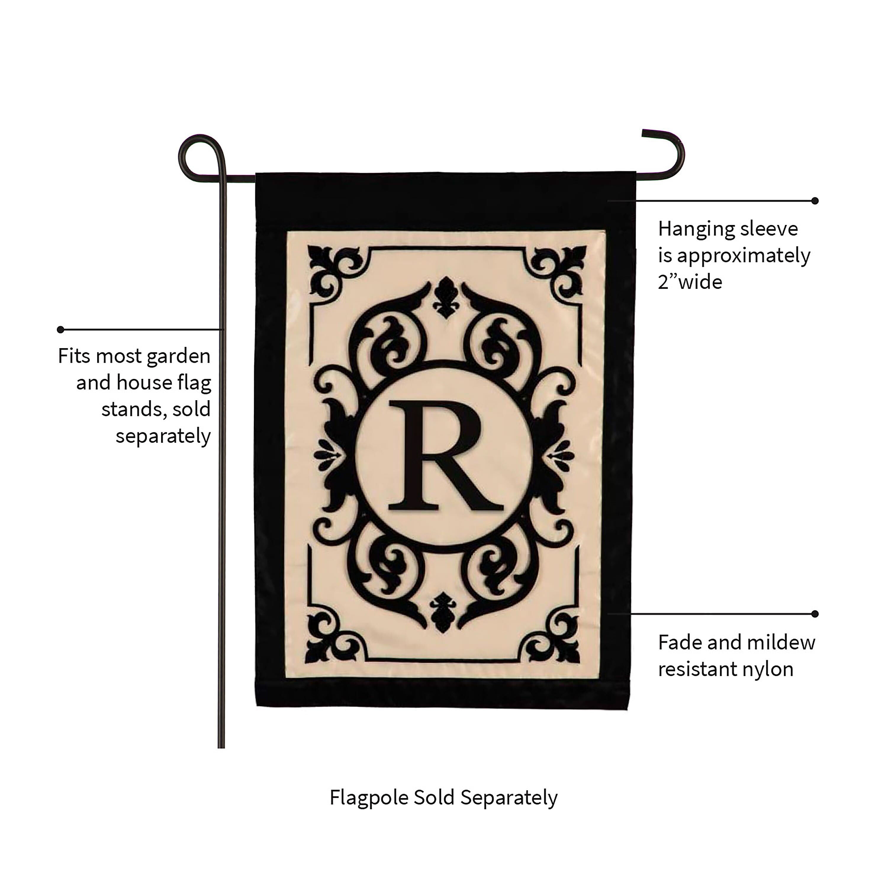 Cambridge Monogram Garden Applique Flag, Letter R